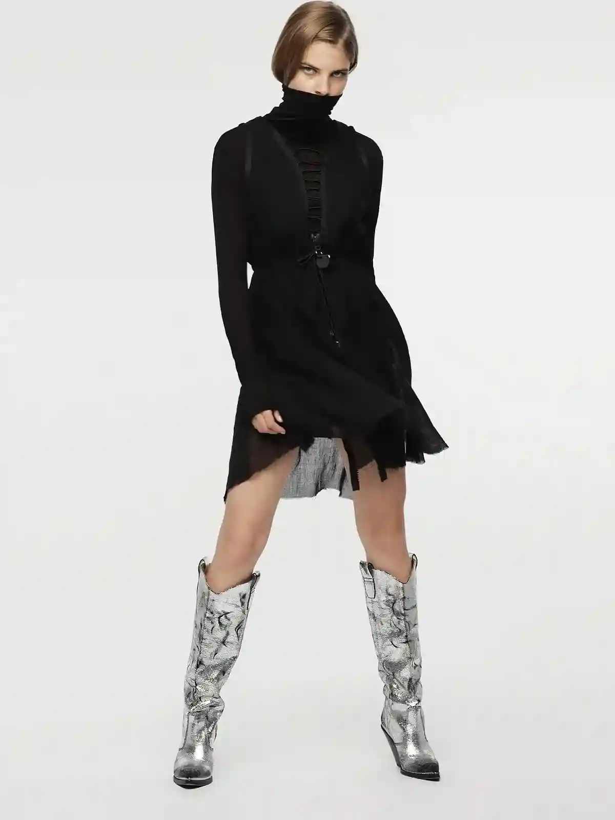 Black Wool dress with double-layer effect