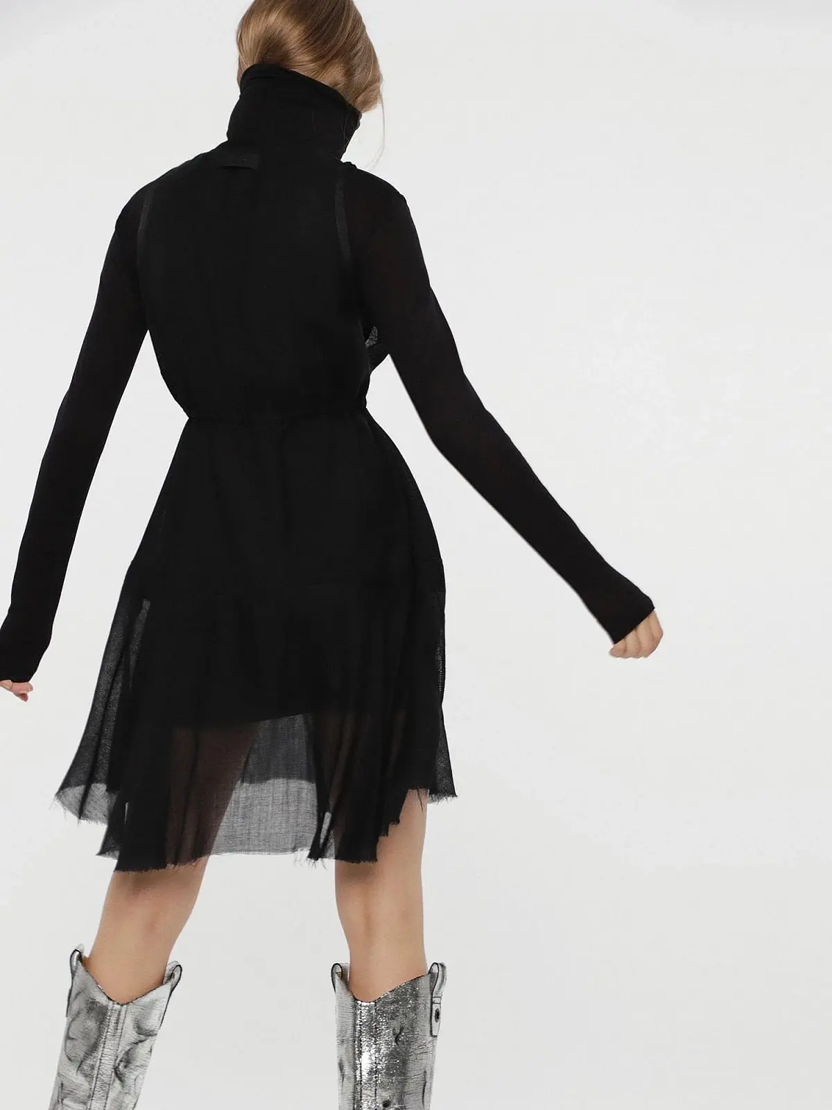 Black Wool dress with double-layer effect