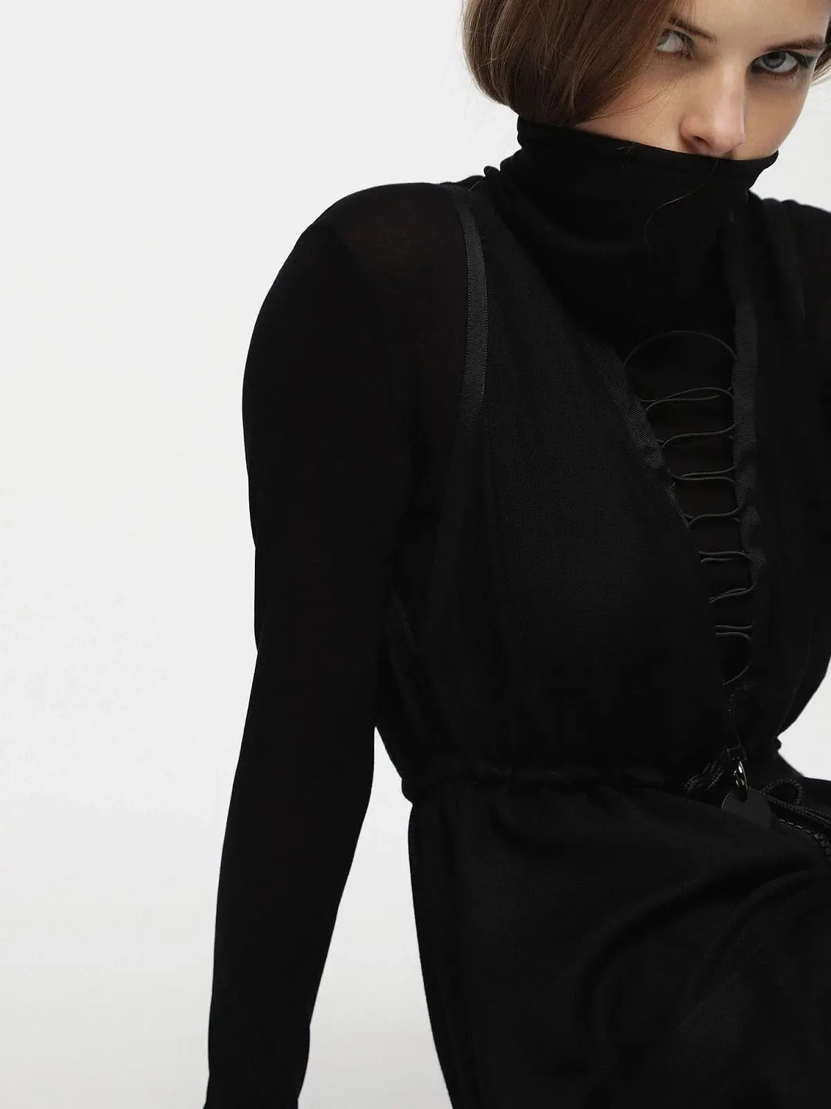 Black Wool dress with double-layer effect