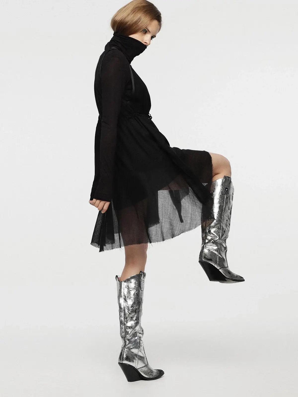 Black Wool dress with double-layer effect