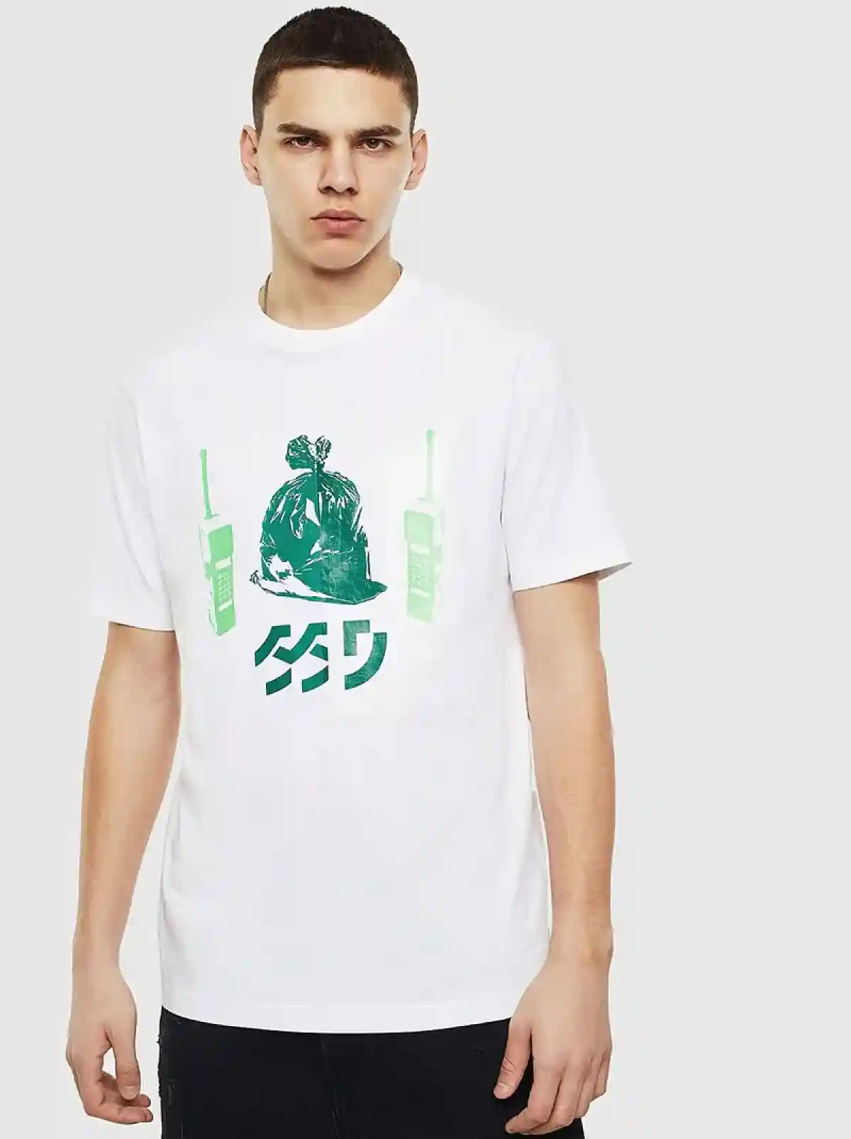 White T-shirt with walkie-talkie print