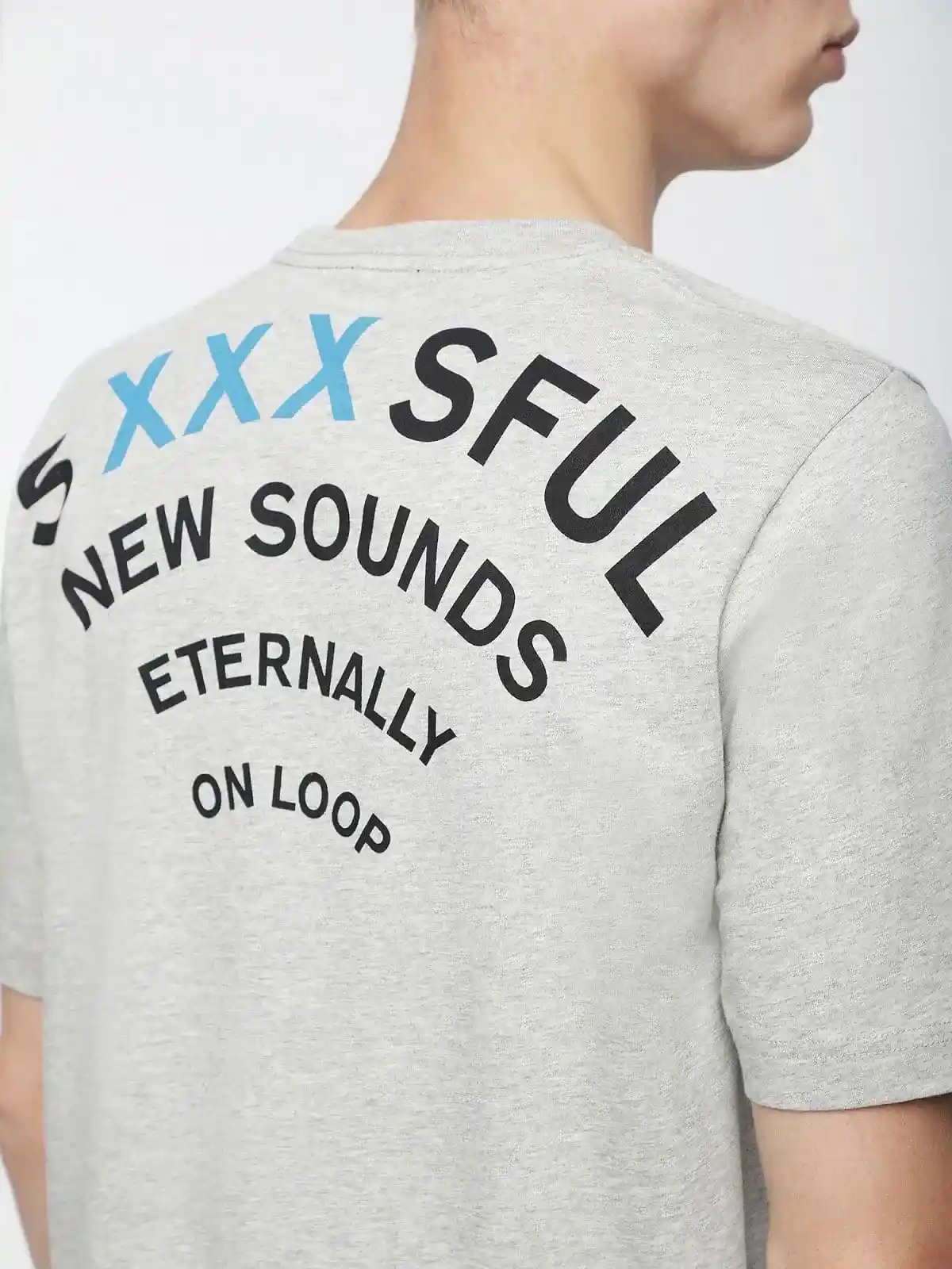 Grey Cotton jersey T-Shirt with lettering prints