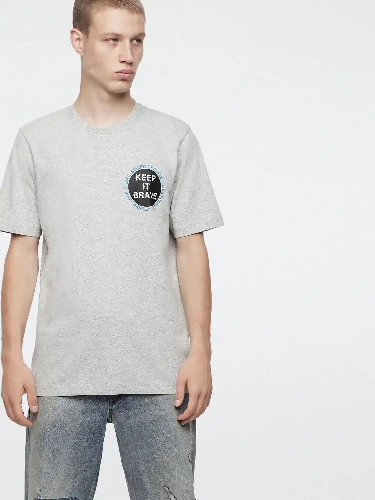 Grey Cotton jersey T-Shirt with lettering prints