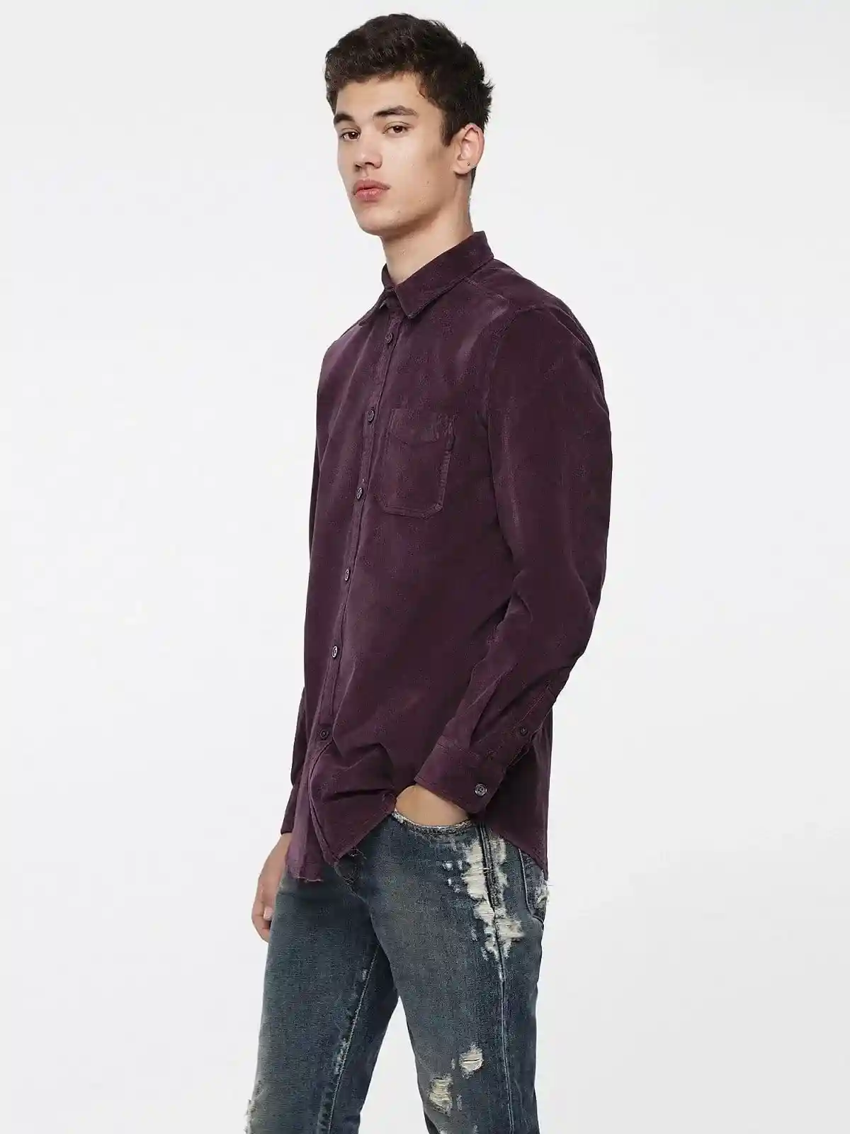 White Cotton shirt with corduroy texture