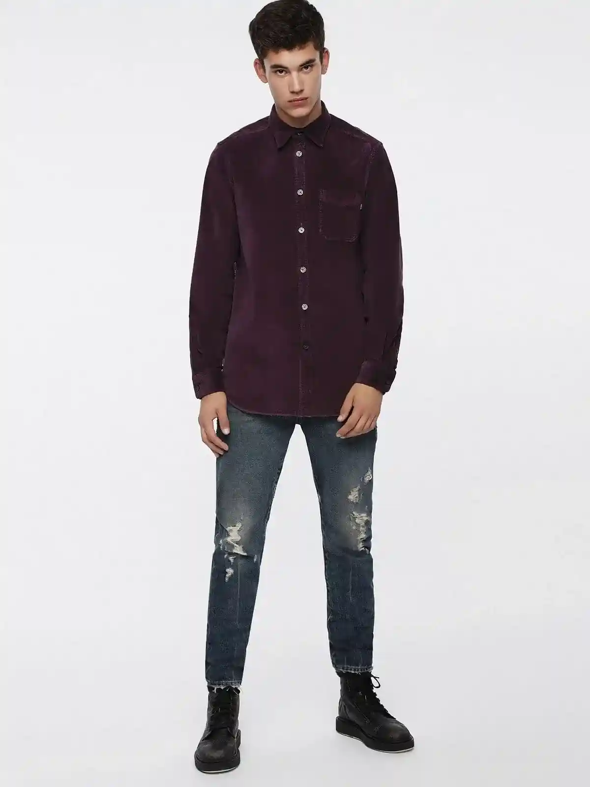 White Cotton shirt with corduroy texture