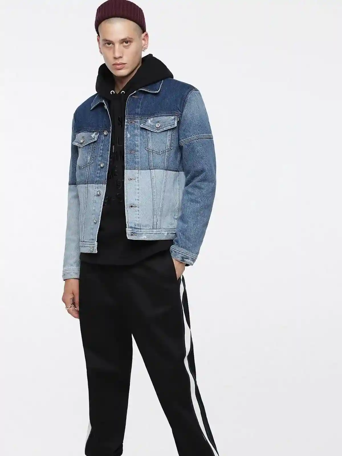 Blue Denim trucker jacket with colour-block