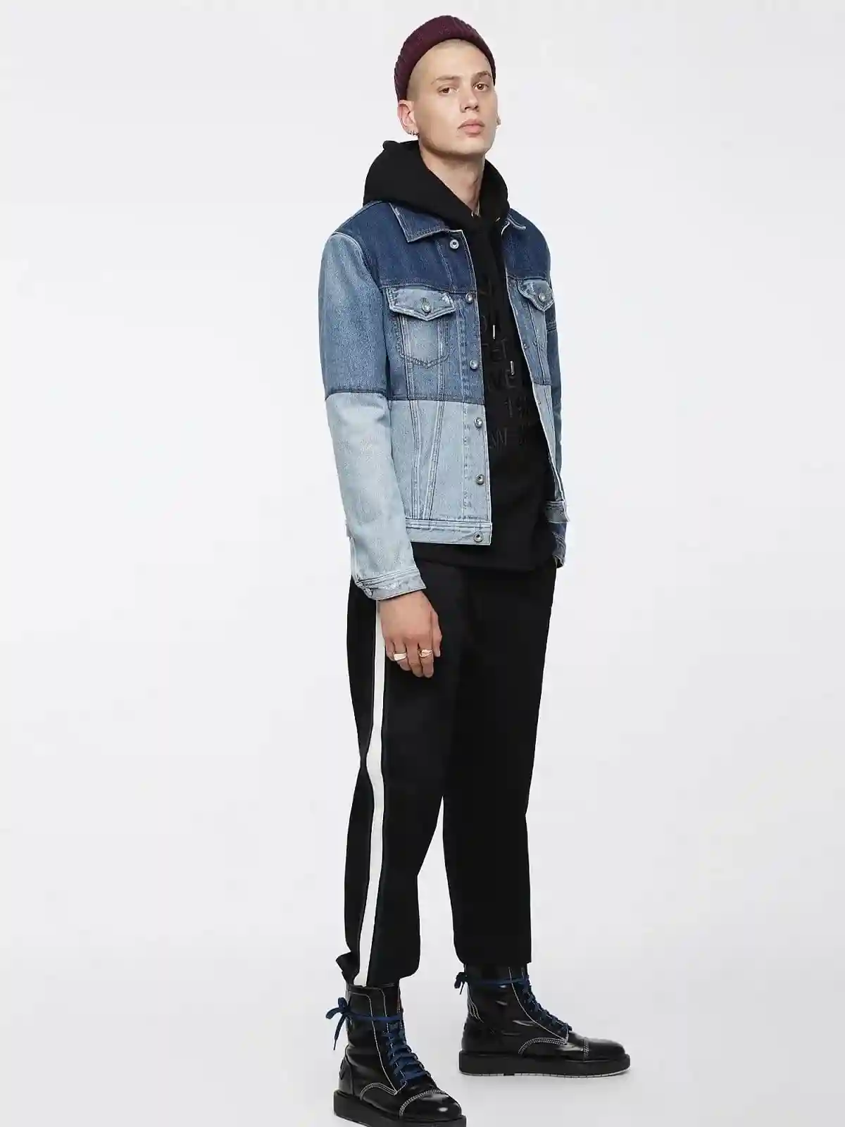 Blue Denim trucker jacket with colour-block
