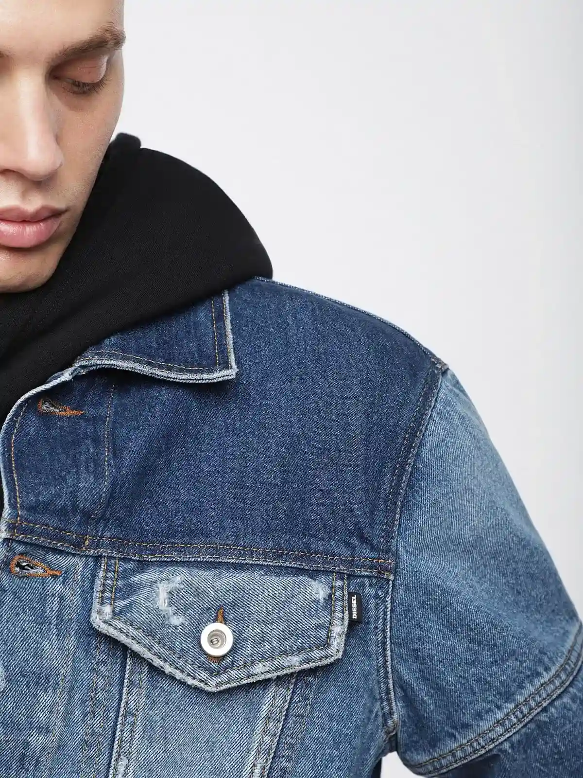 Blue Denim trucker jacket with colour-block
