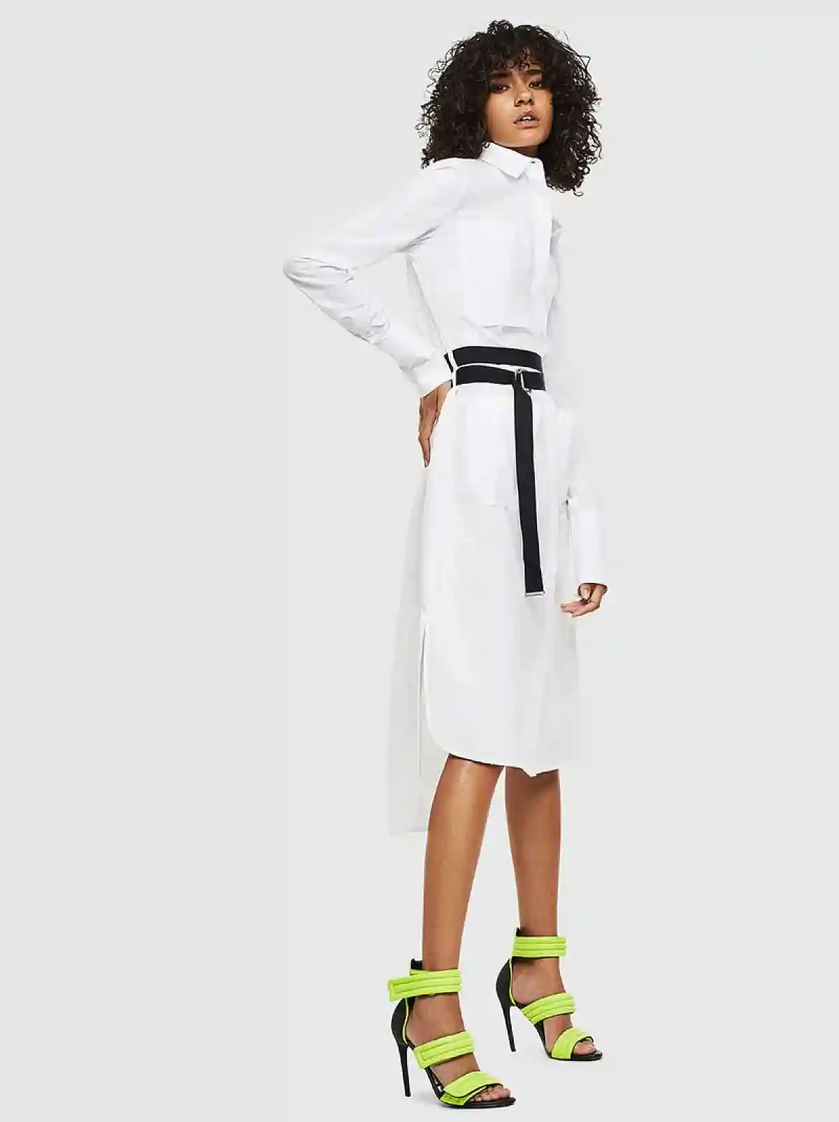 White Long shirt dress with D-ring belt