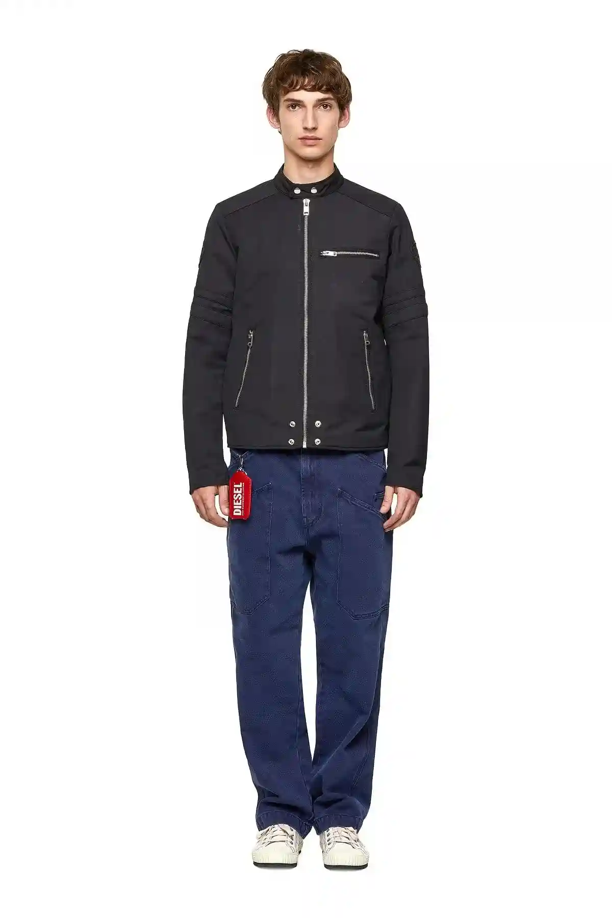 Black Cotton-blend biker jacket