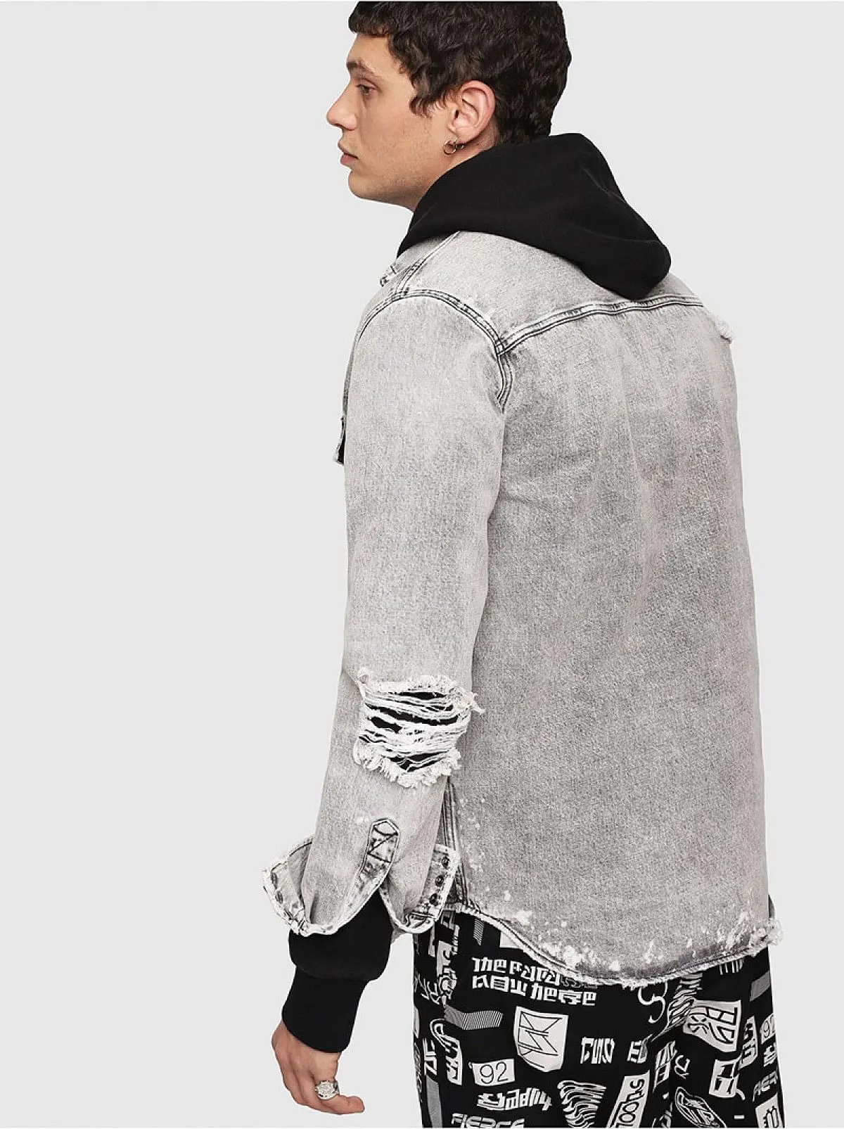 Black Destroyed western-style denim shirt