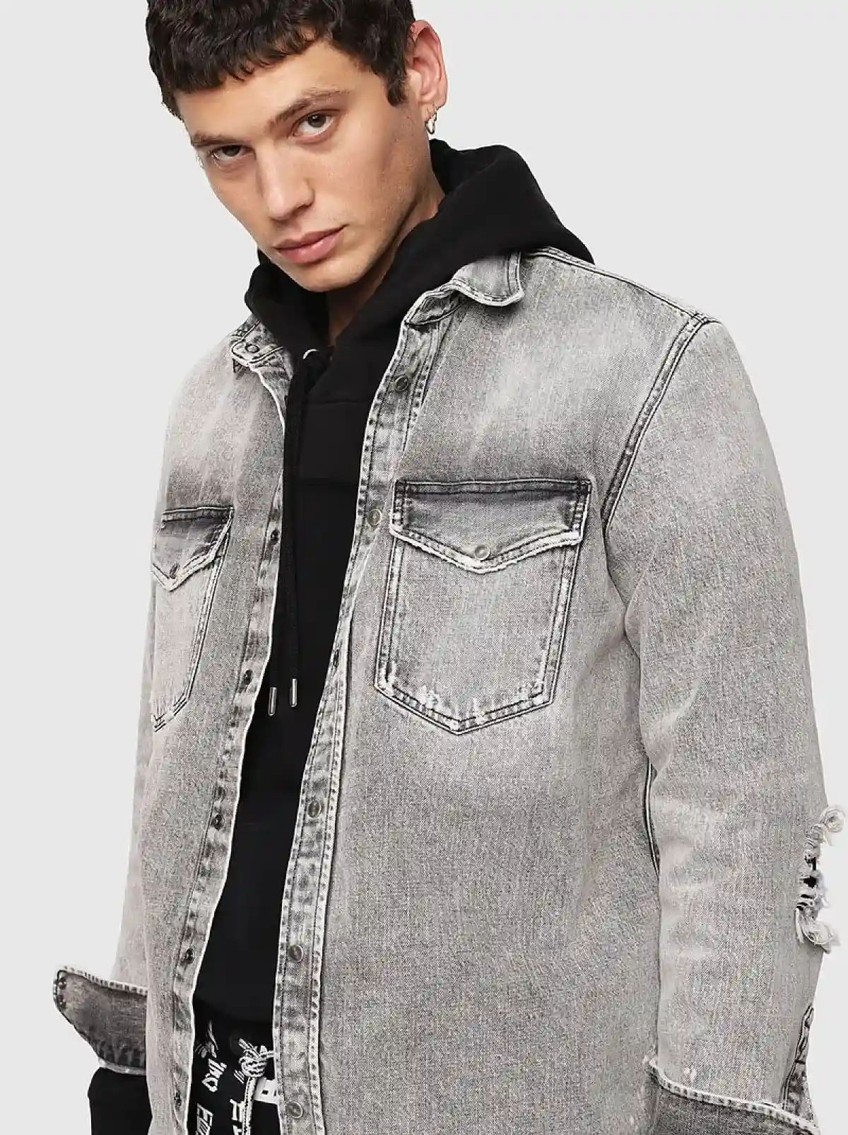 Black Destroyed western-style denim shirt
