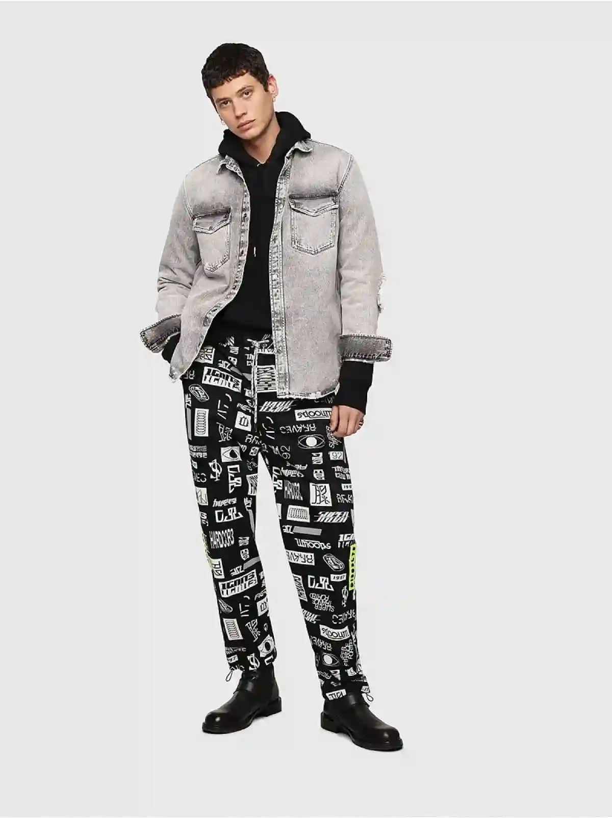 Black Destroyed western-style denim shirt