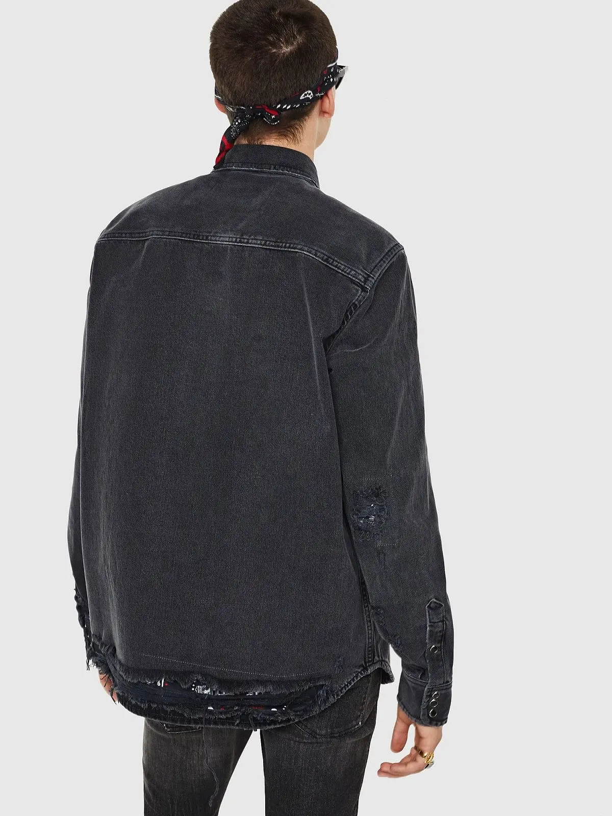 Black Western shirt in destroyed denim