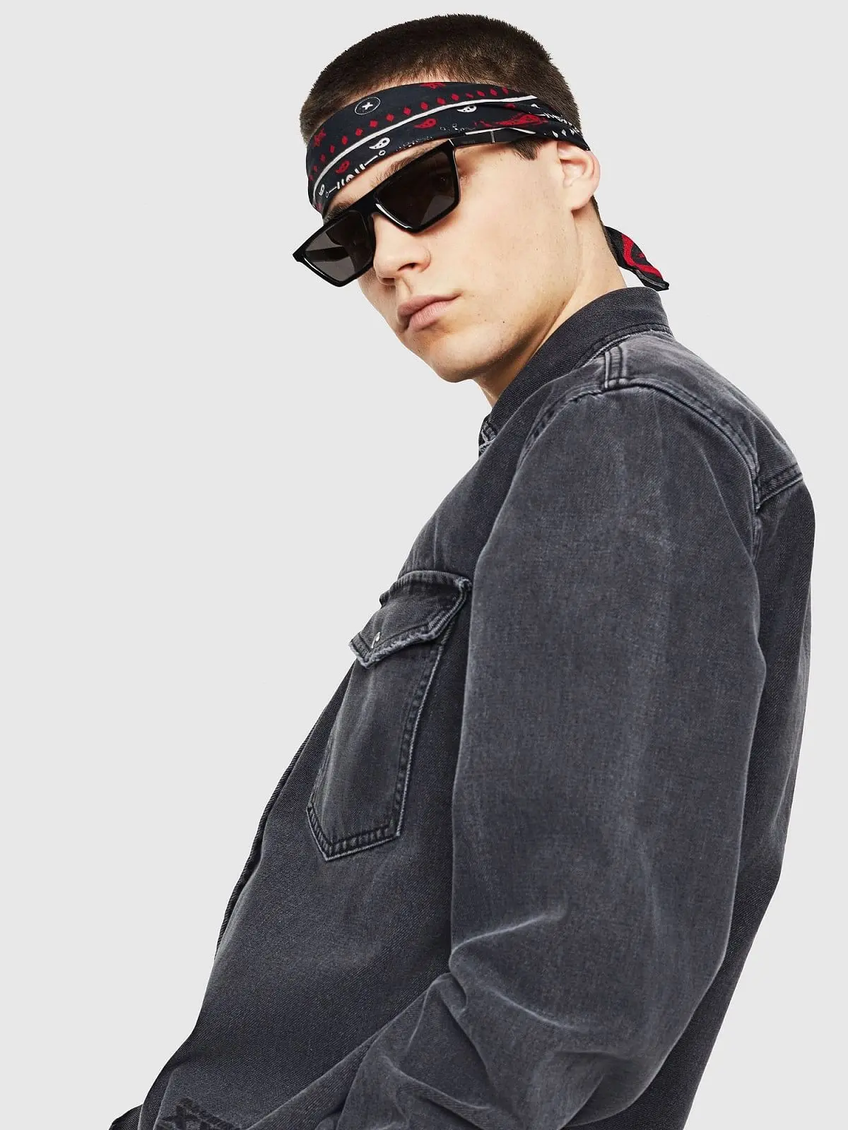 Black Western shirt in destroyed denim
