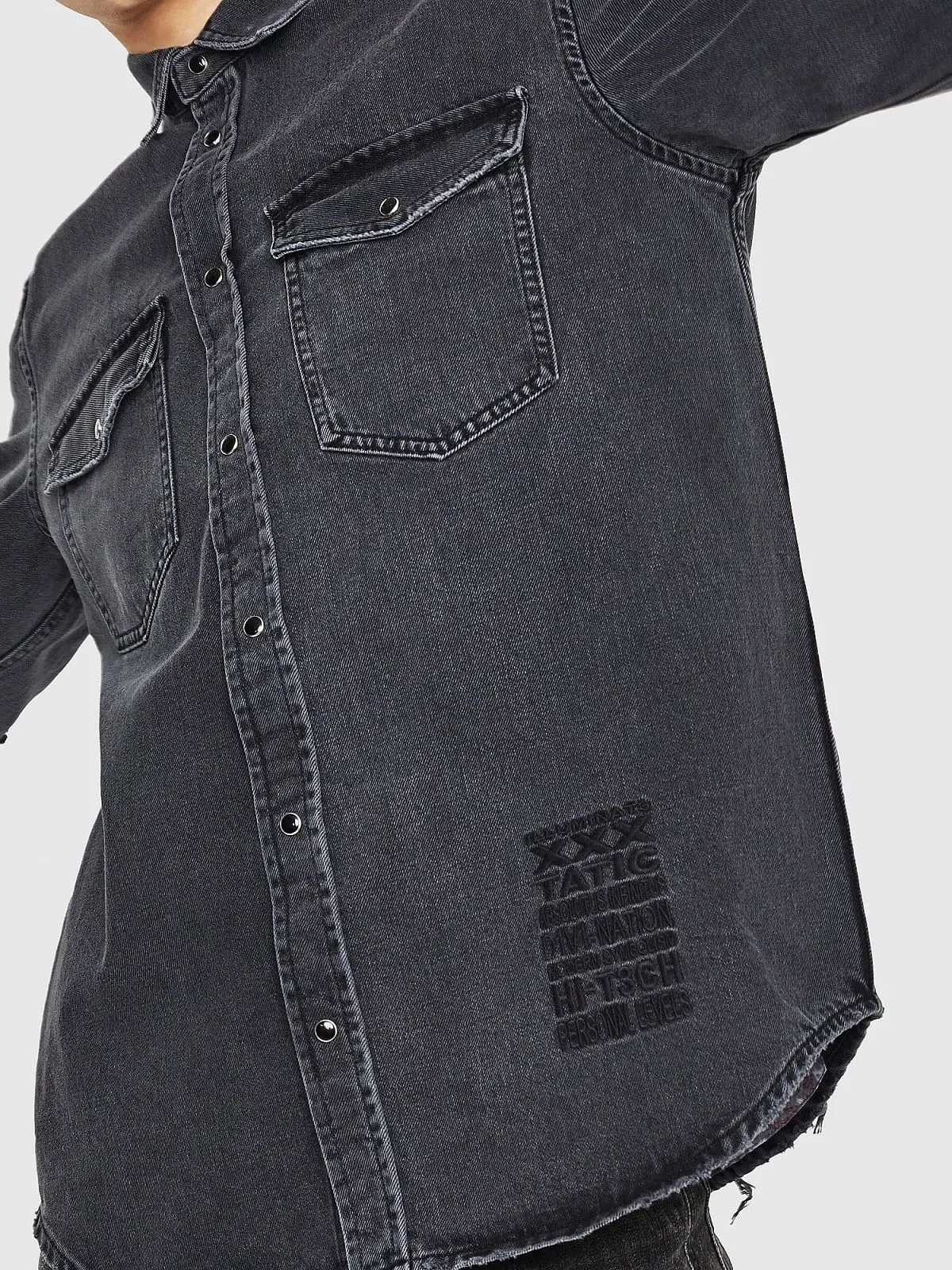 Black Western shirt in destroyed denim
