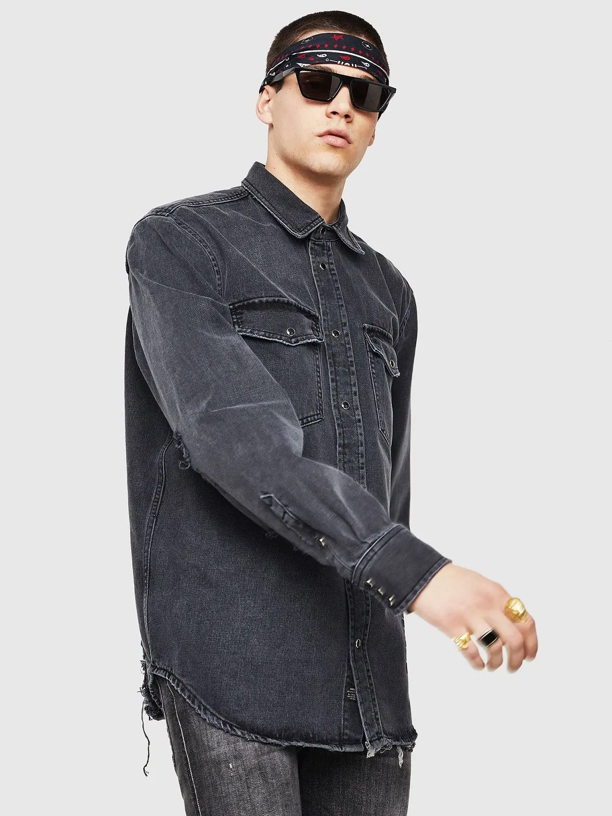Black Western shirt in destroyed denim