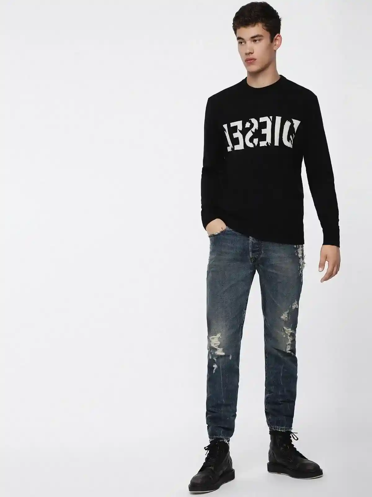 Black Wool and casmere sweater with logo