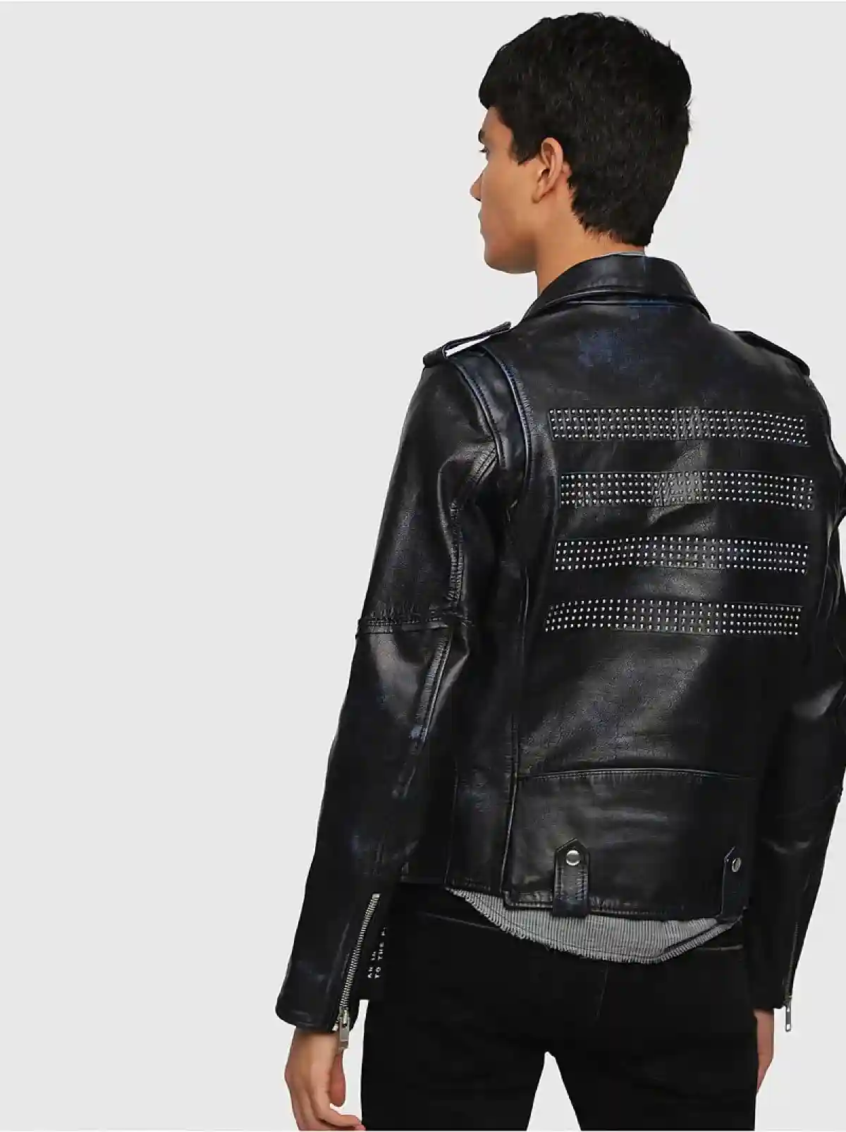 Black Buffalo leather biker jacket with belt
