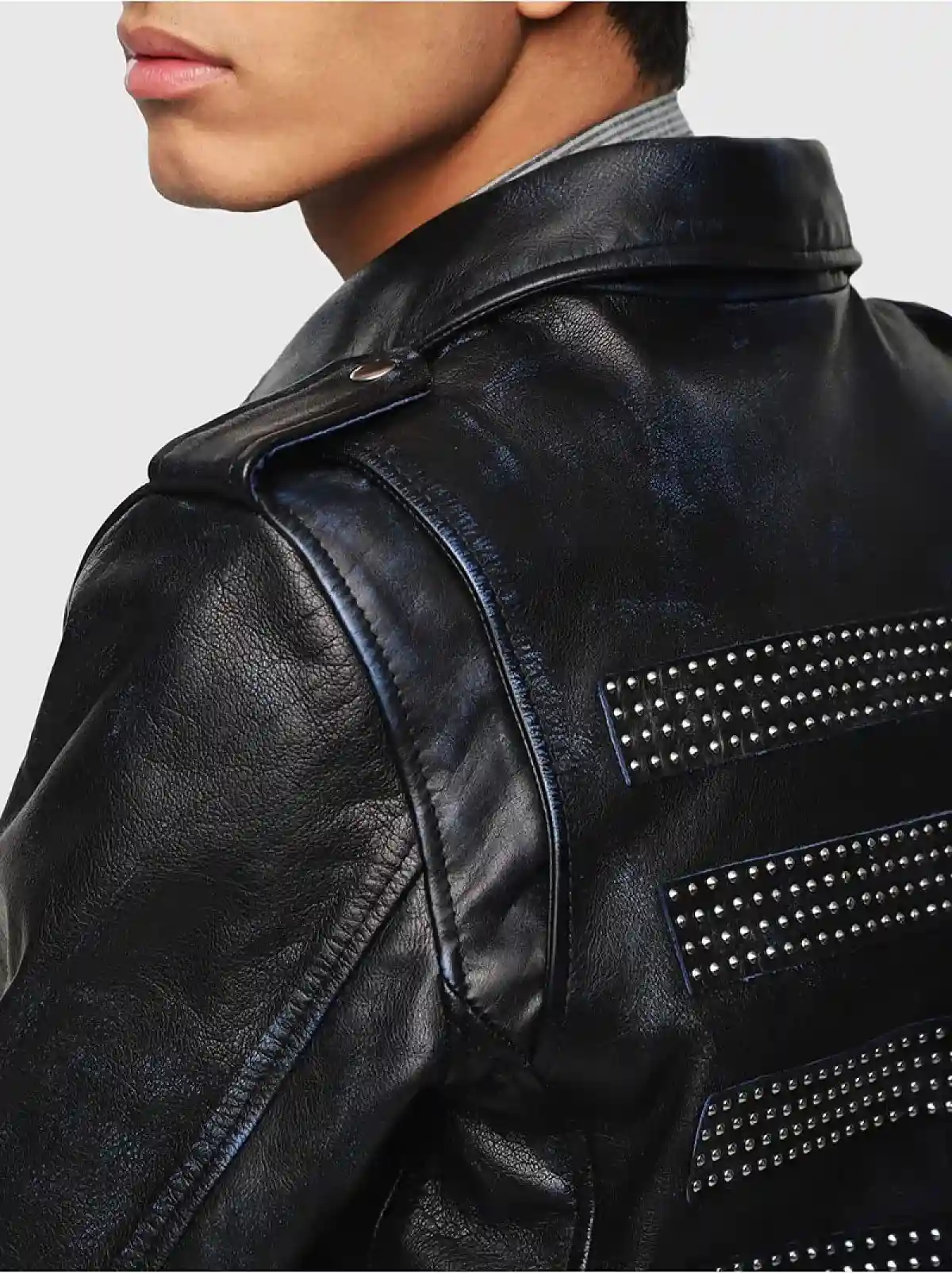 Black Buffalo leather biker jacket with belt