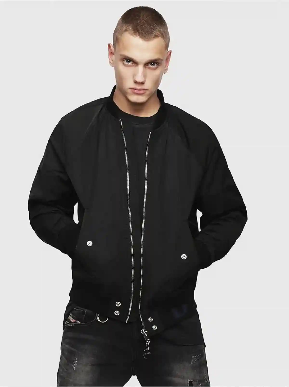 Black Technical cotton bomber jacket