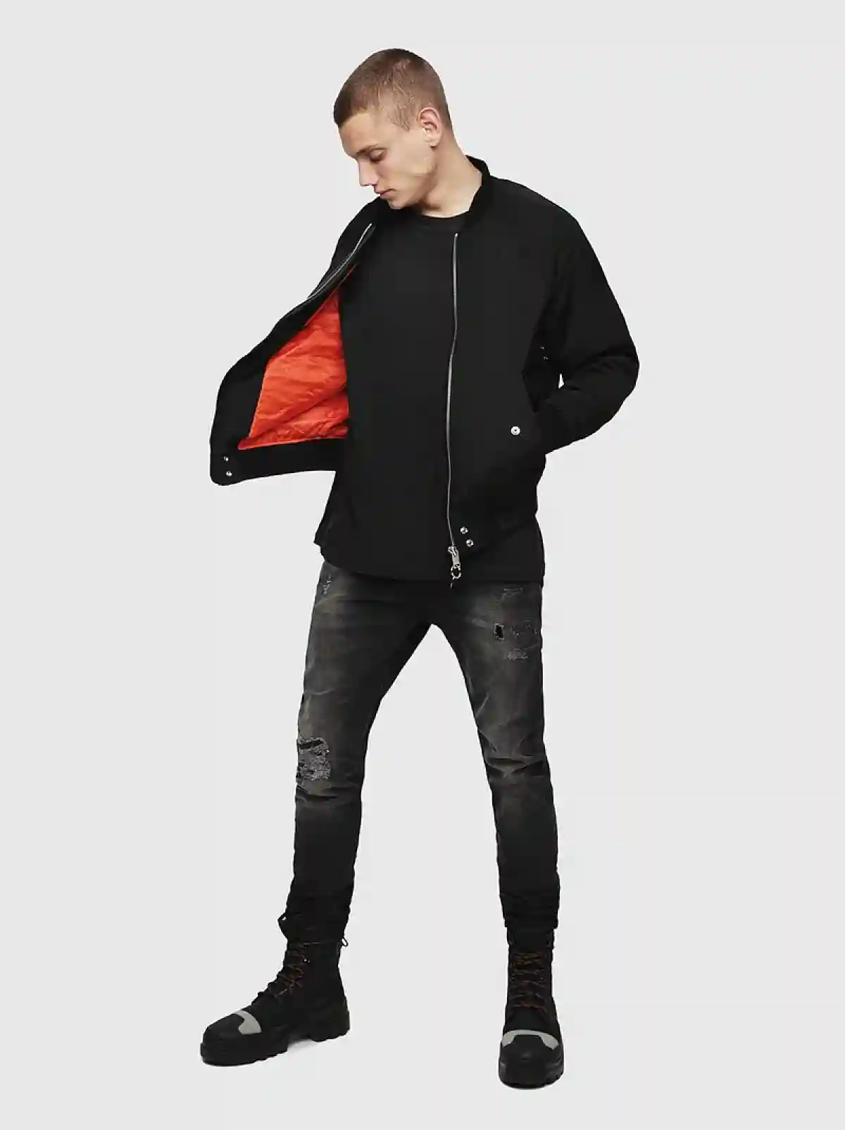 Black Technical cotton bomber jacket