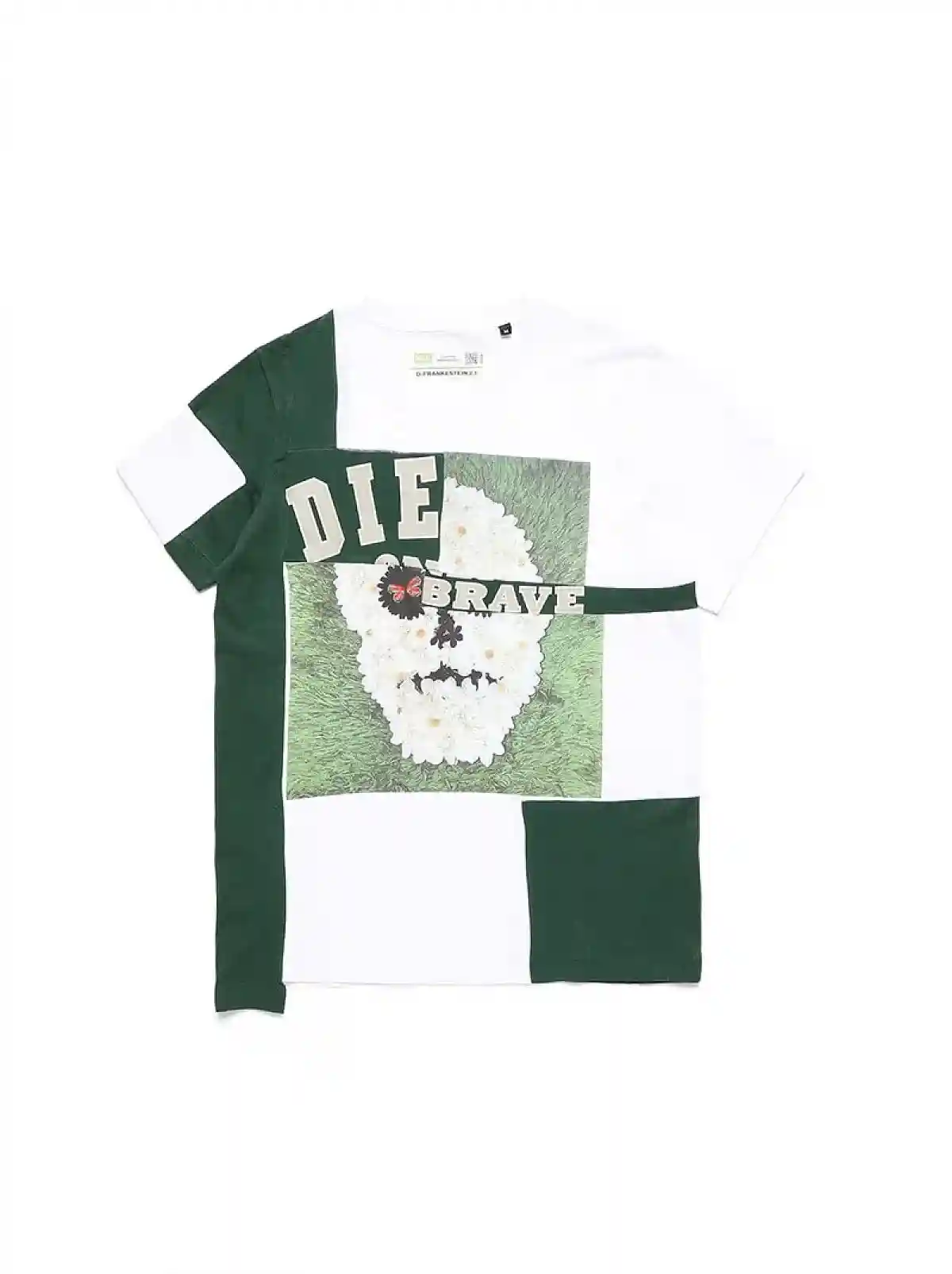 White Upcycled T-shirt with graphic patchwork