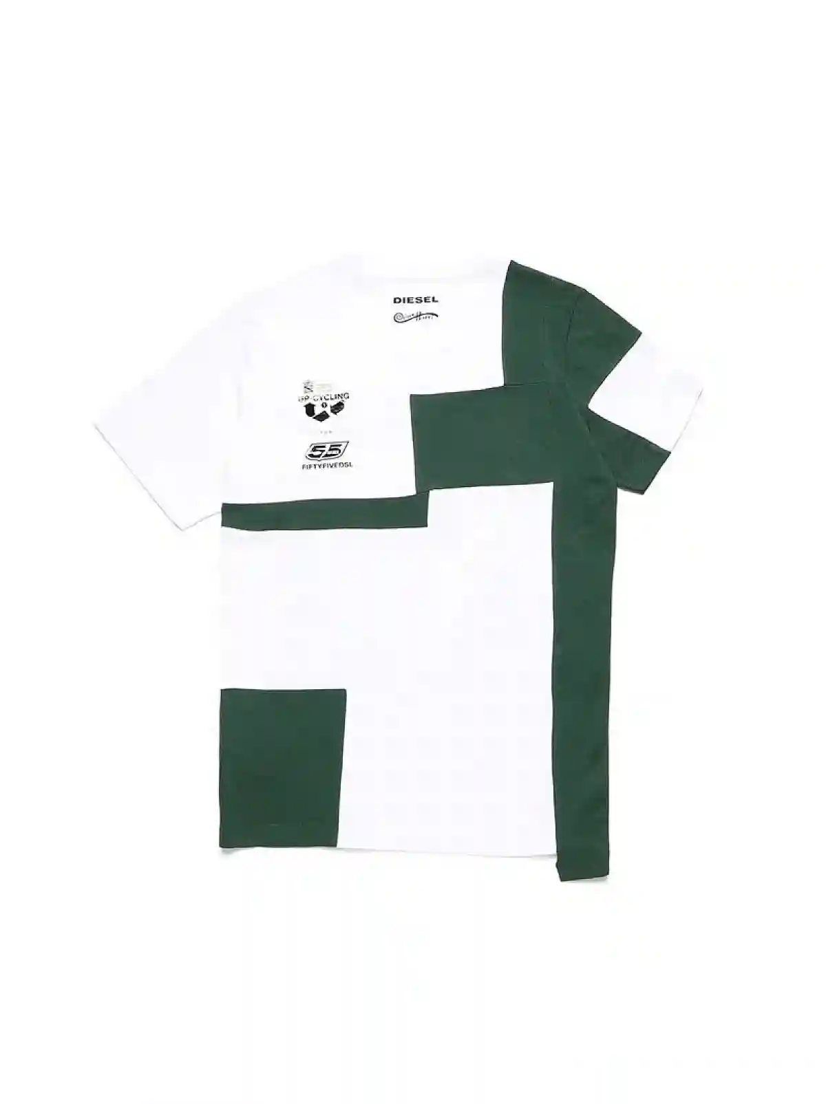 White Upcycled T-shirt with graphic patchwork