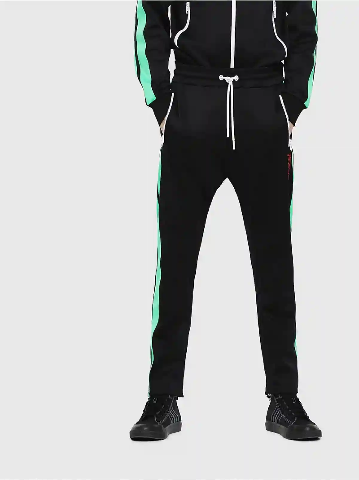 Black Scuba-trimmed triacetate track pant