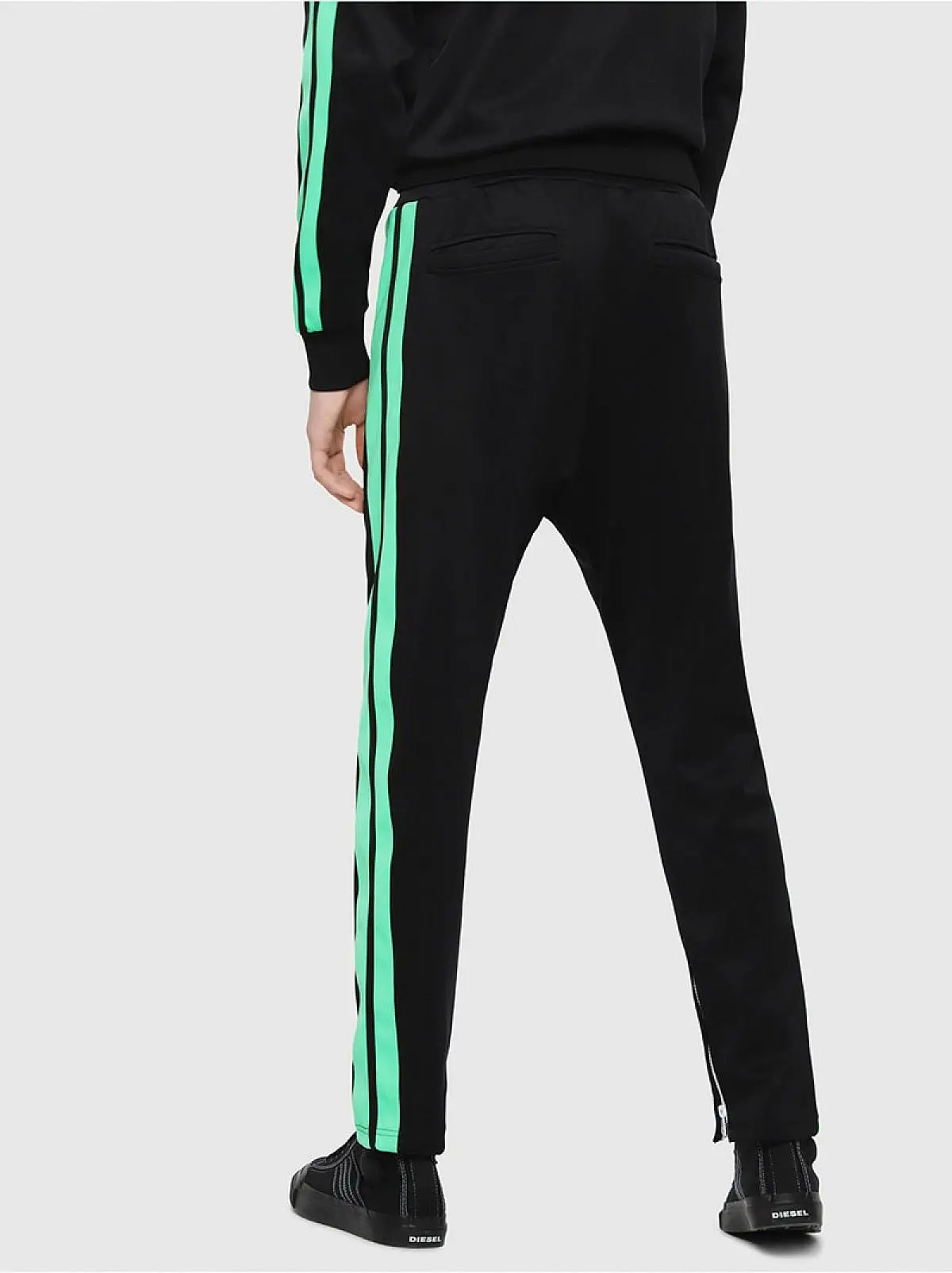 Black Scuba-trimmed triacetate track pant