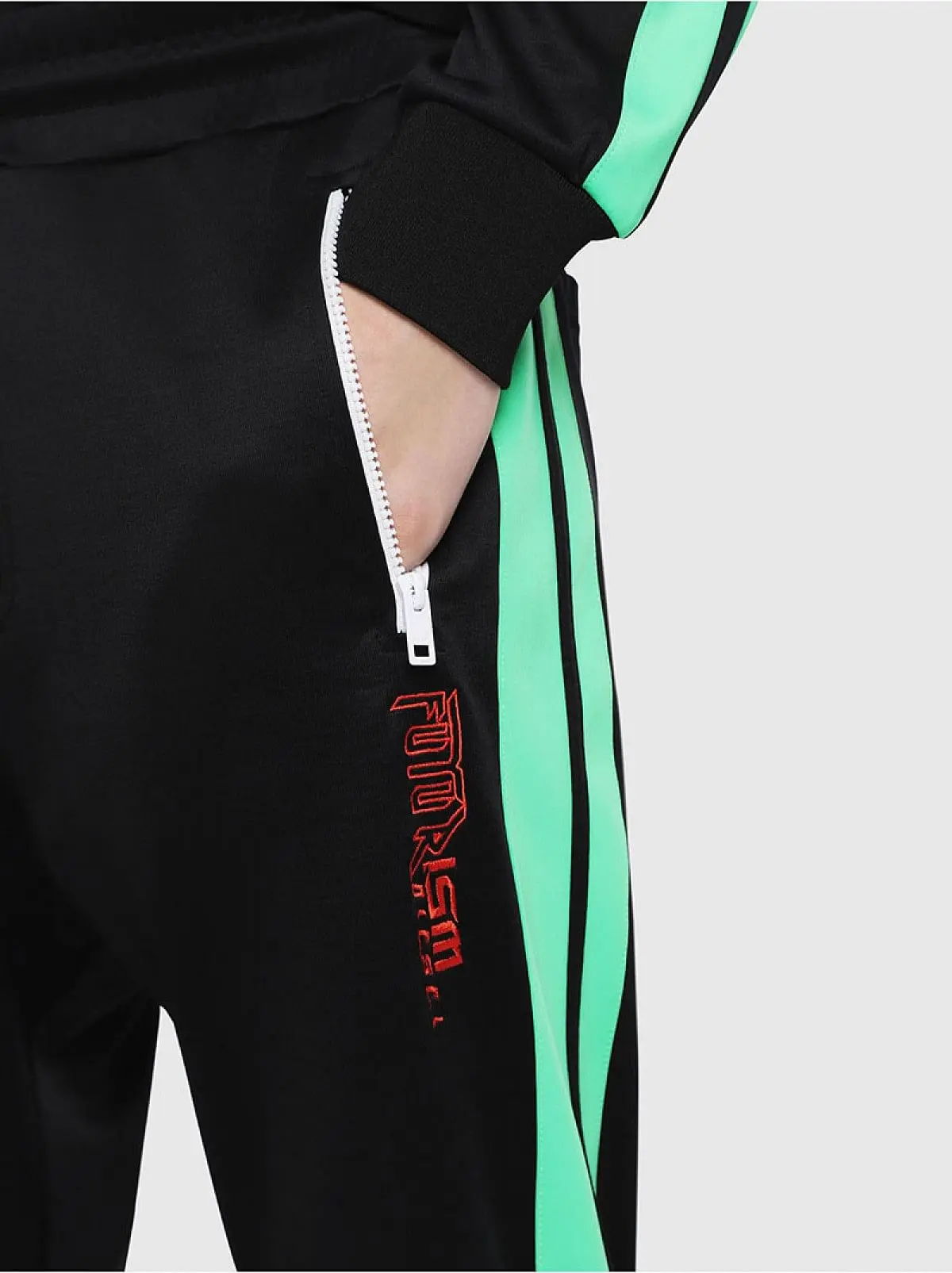 Black Scuba-trimmed triacetate track pant