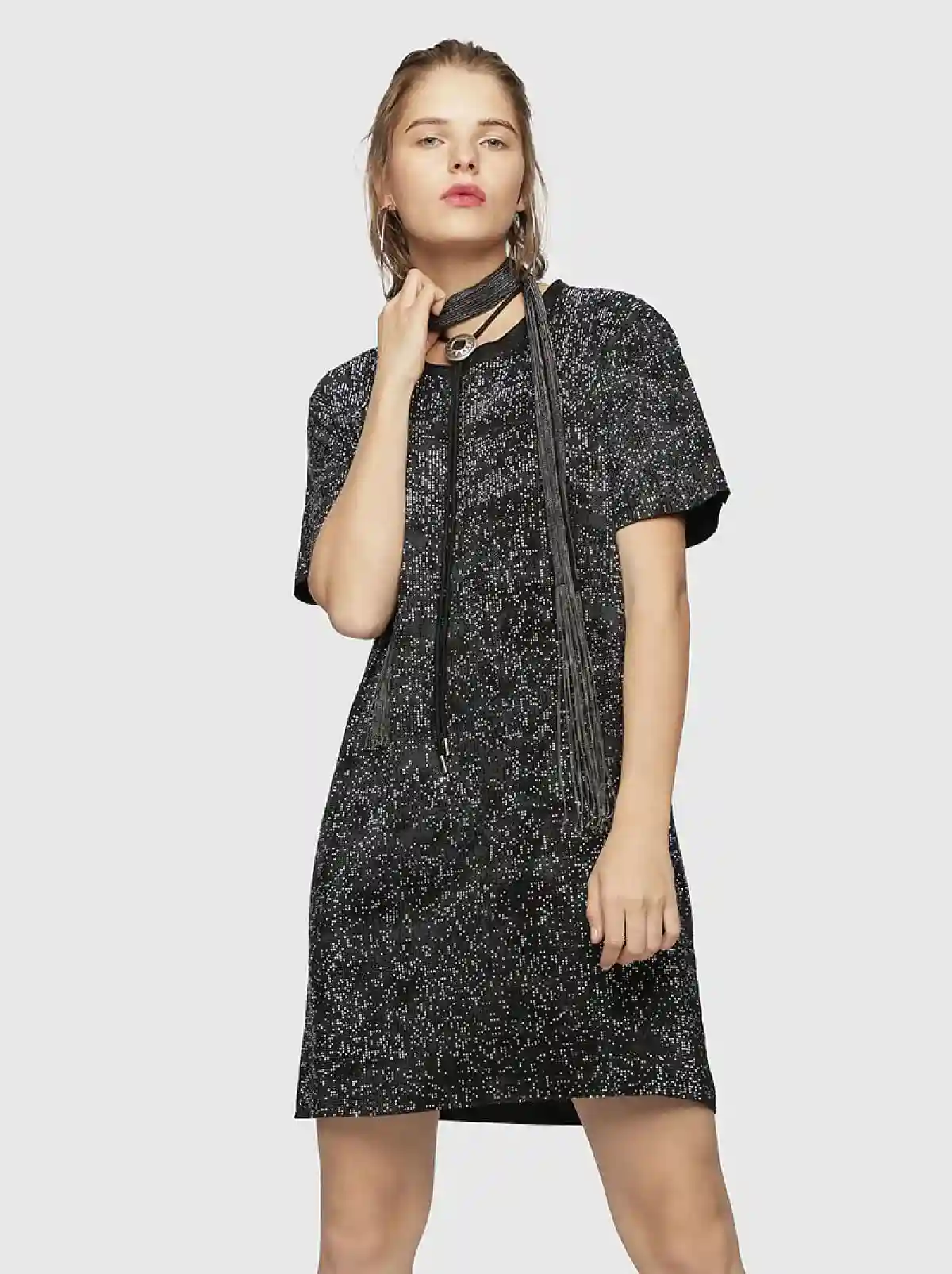 Grey All-over stud T-Shirt dress