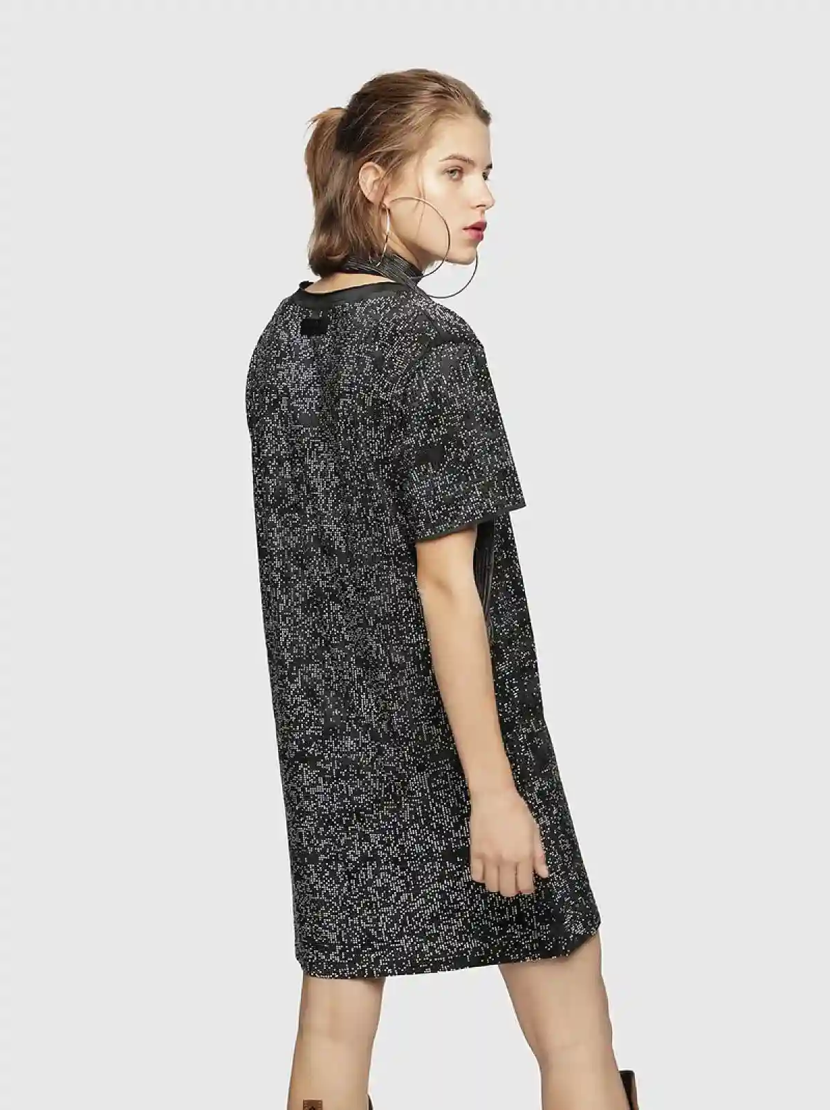 Grey All-over stud T-Shirt dress