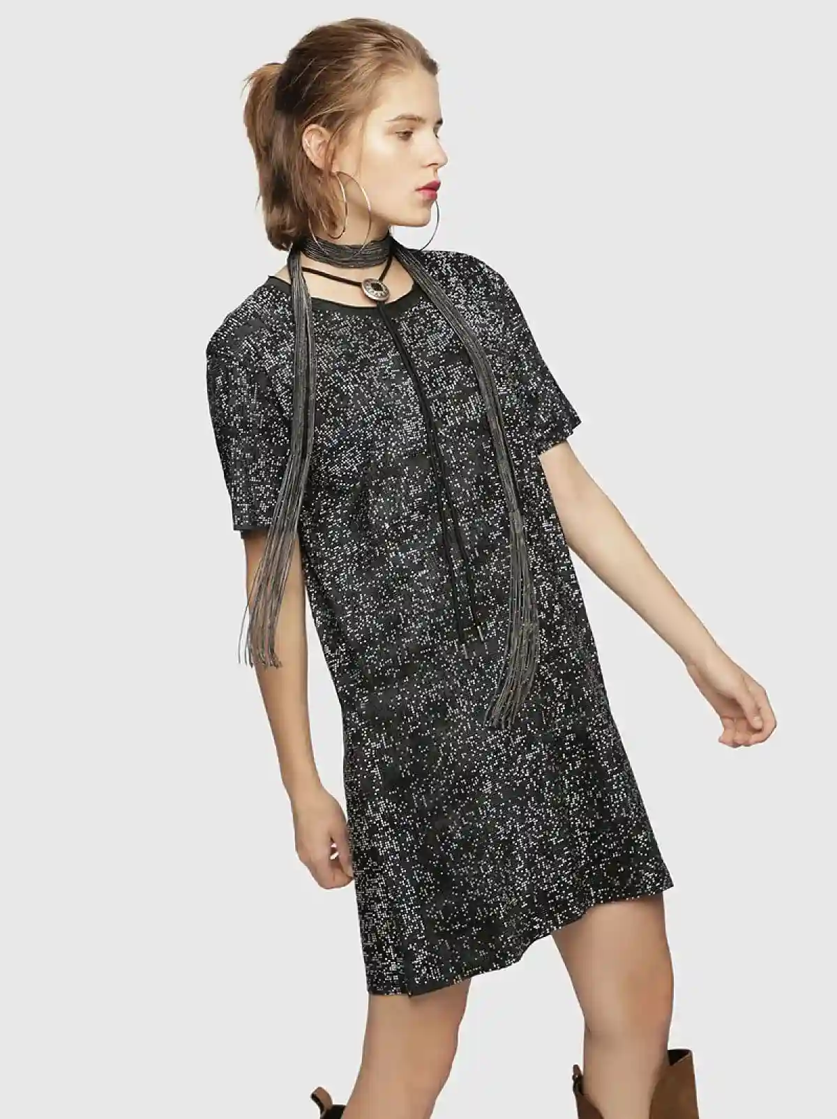 Grey All-over stud T-Shirt dress