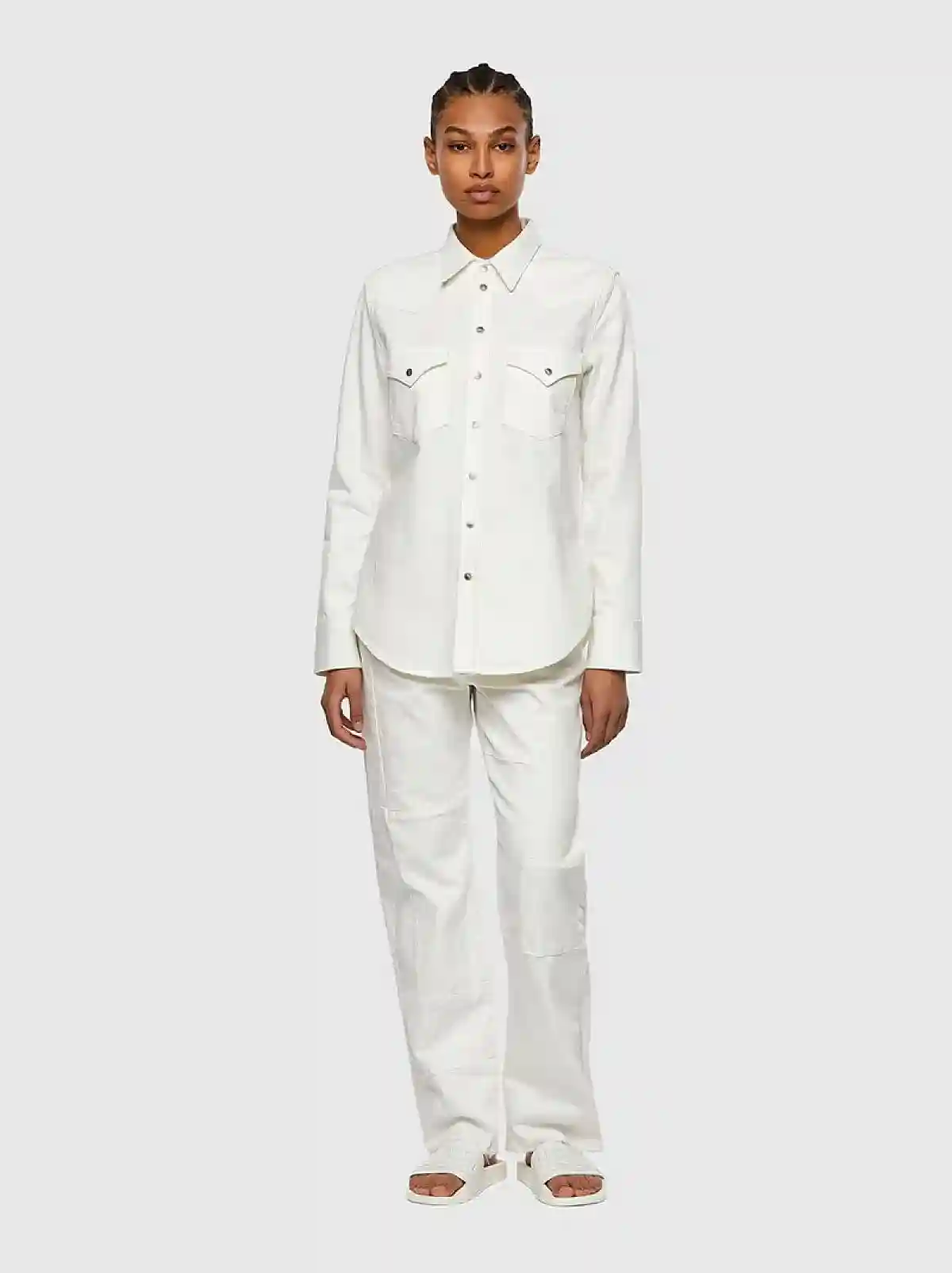 White Western shirt in washed denim