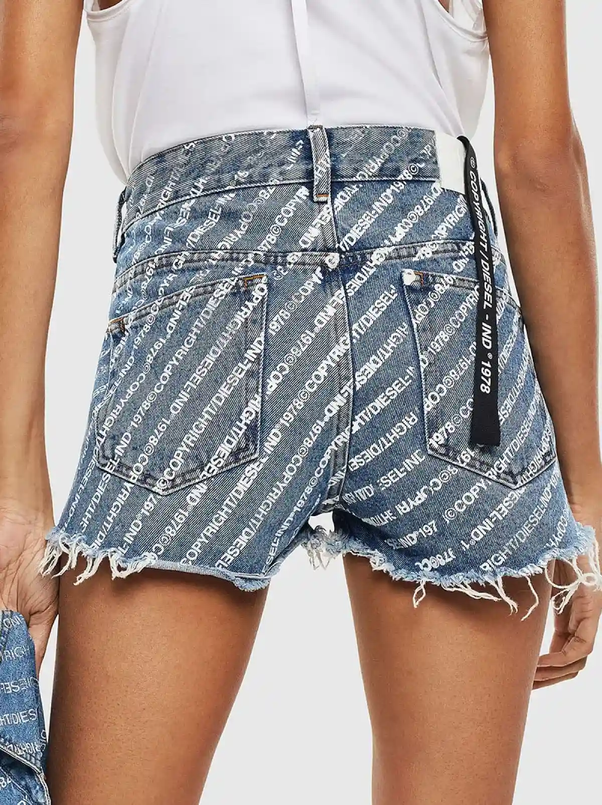 Blue Denim shorts with Copyright print