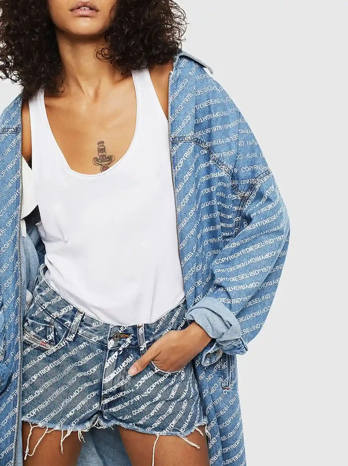 Blue Denim shorts with Copyright print