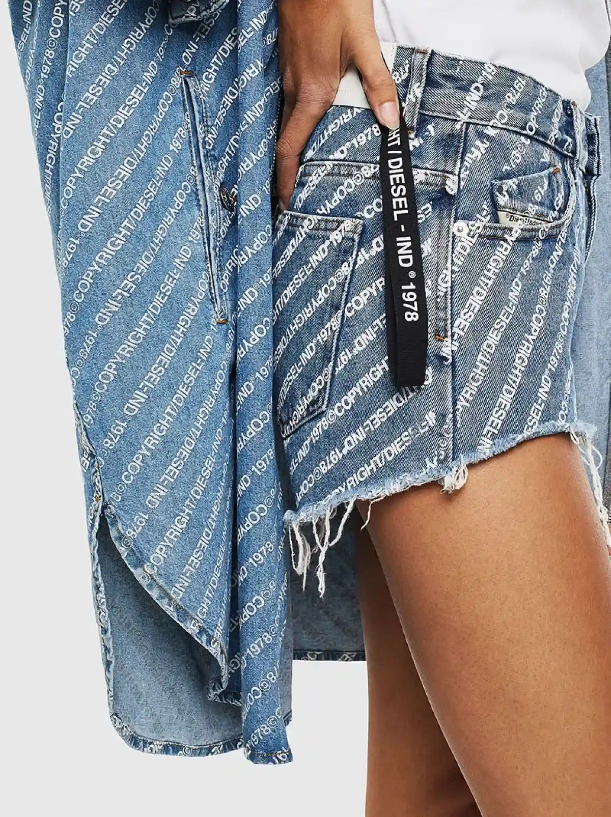 Blue Denim shorts with Copyright print