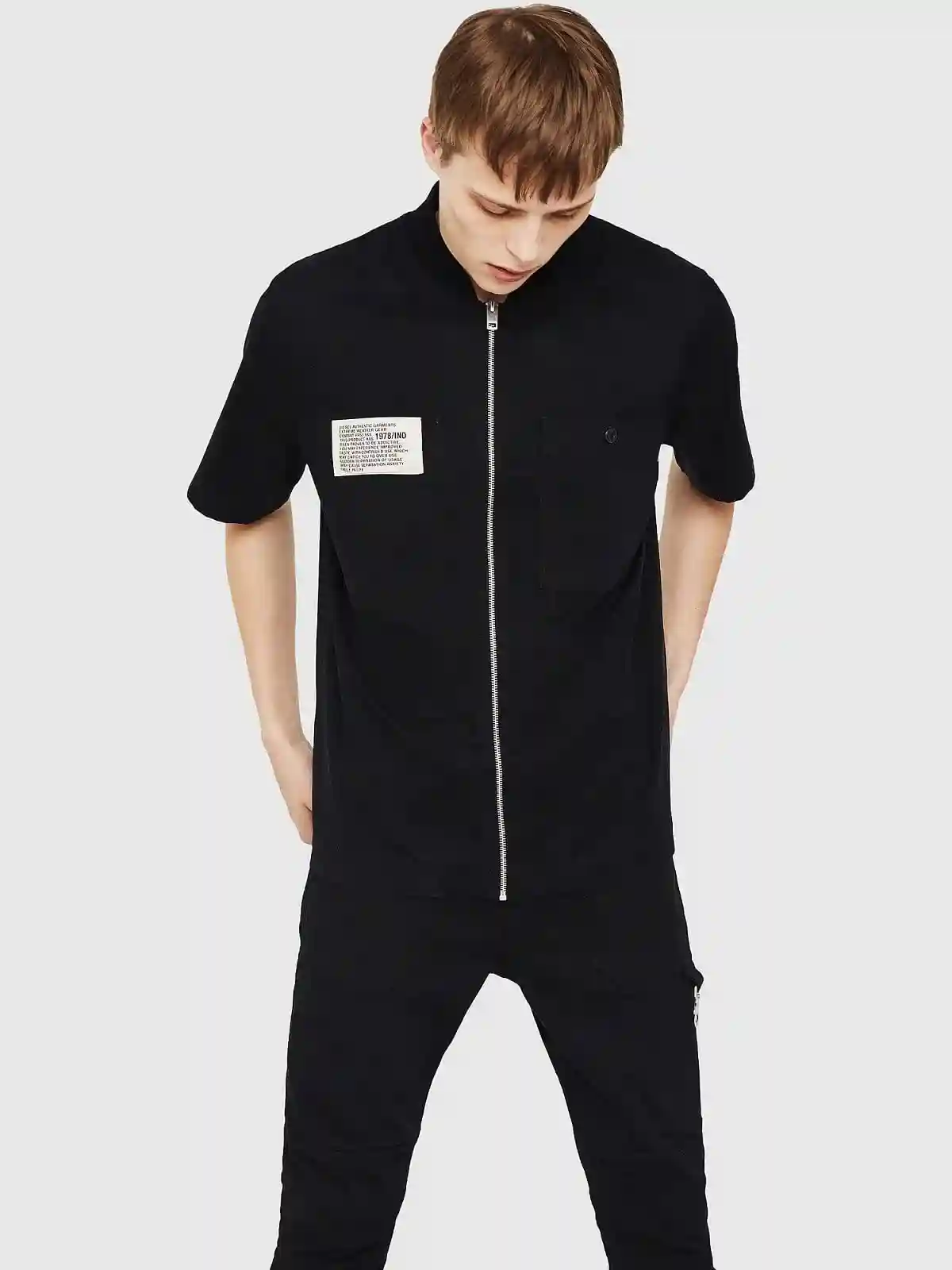 Black Zipped shirt in cotton gabardine