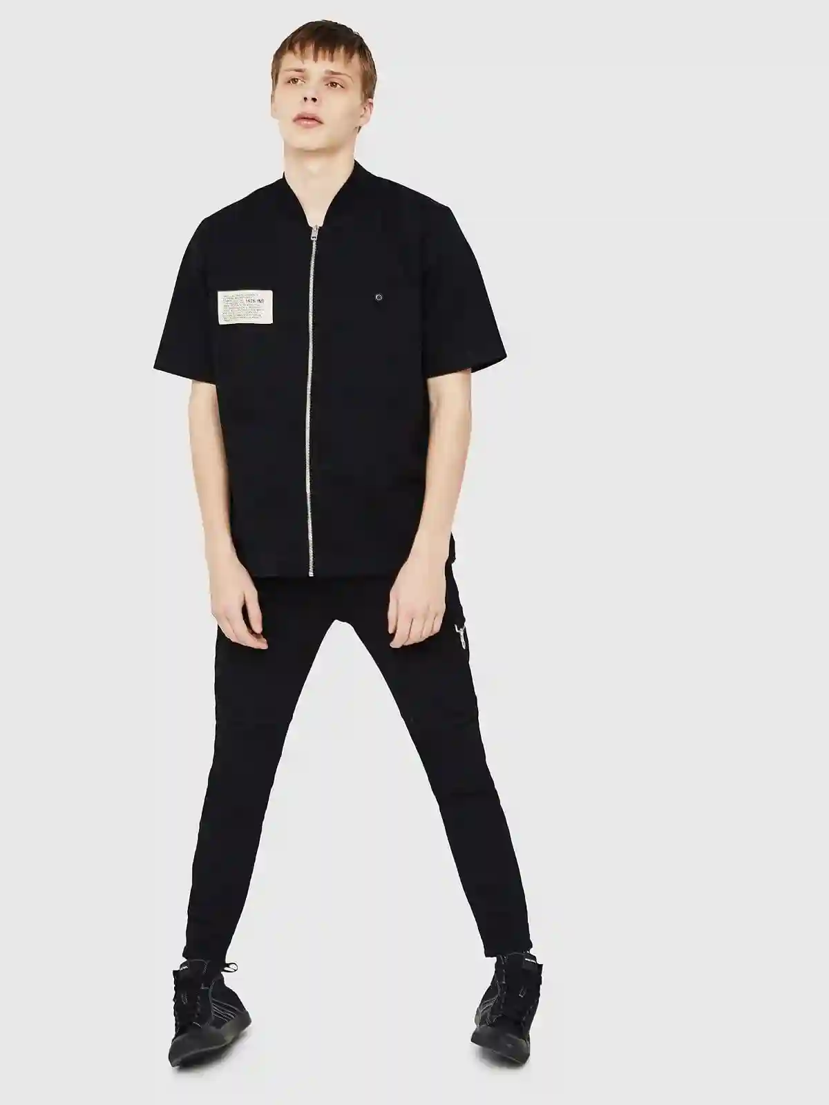 Black Zipped shirt in cotton gabardine