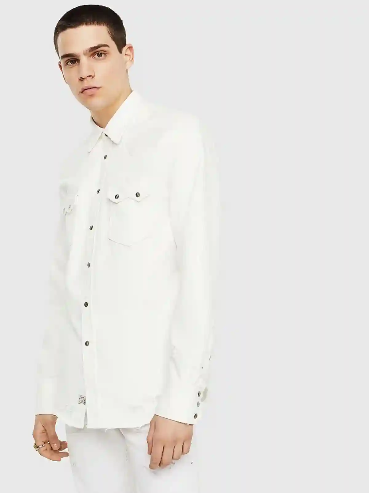 White Destroyed Western shirt in denim