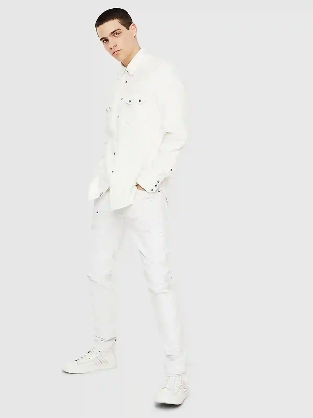 White Destroyed Western shirt in denim