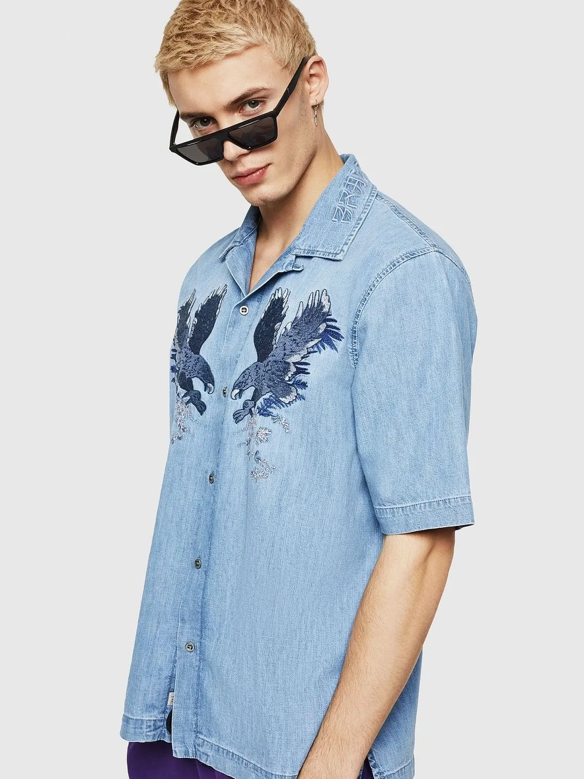 Blue Embroidered shirt in denim