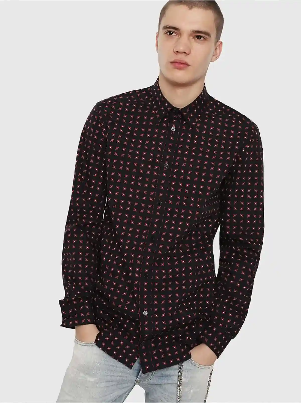 Black Poplin shirt with bandana print