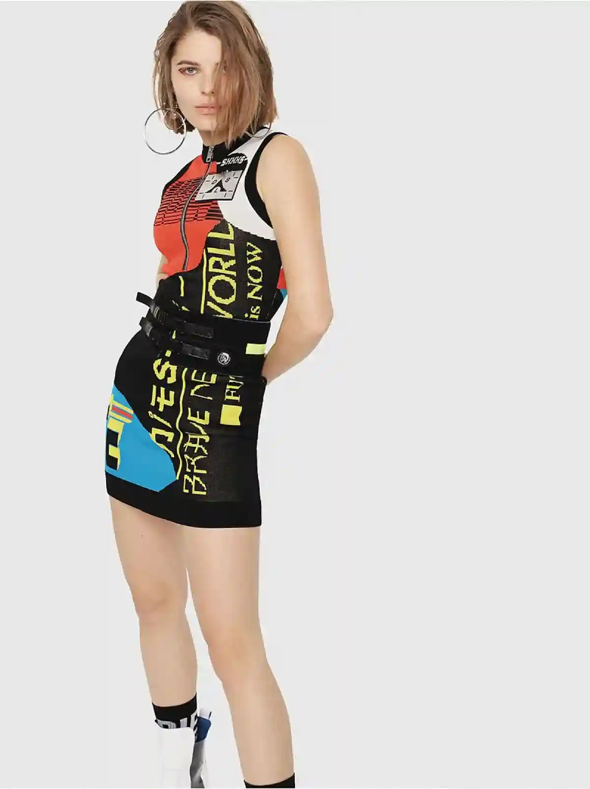 Black Jacquard-knit bodycon dress