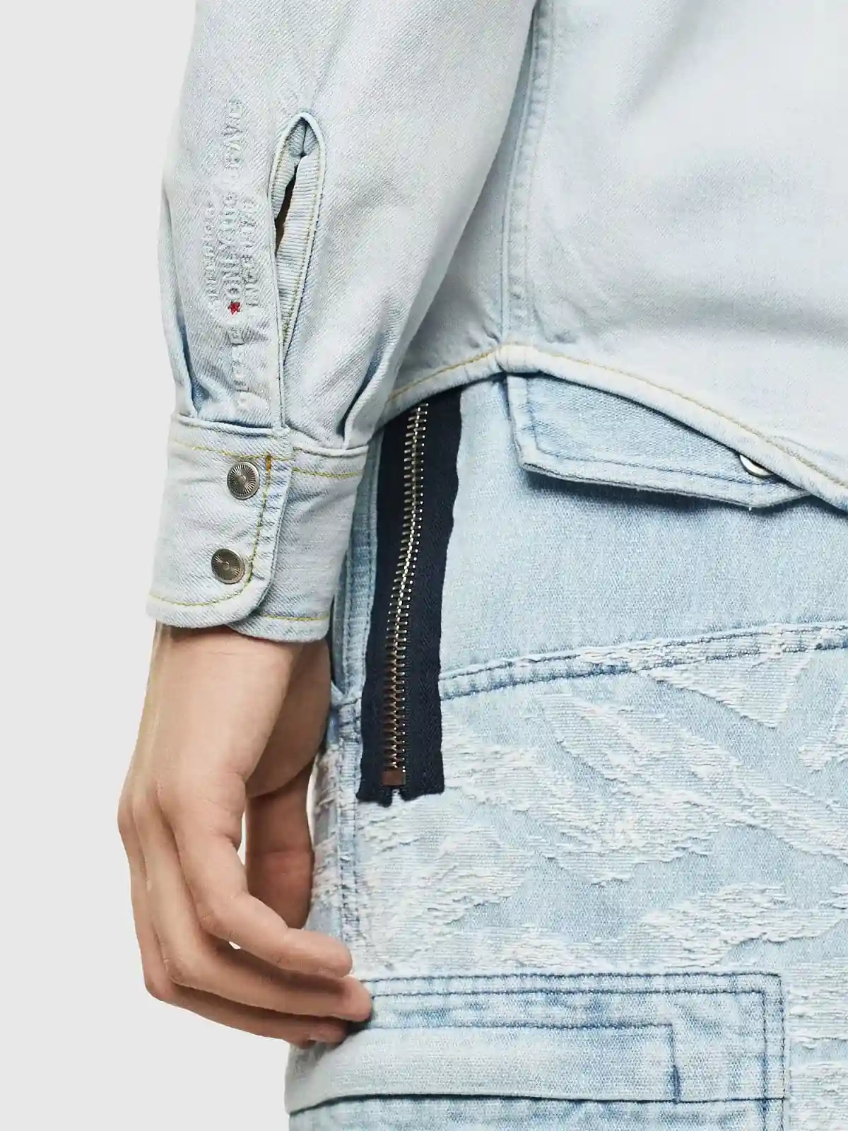 Blue Bleached western-style denim shirt