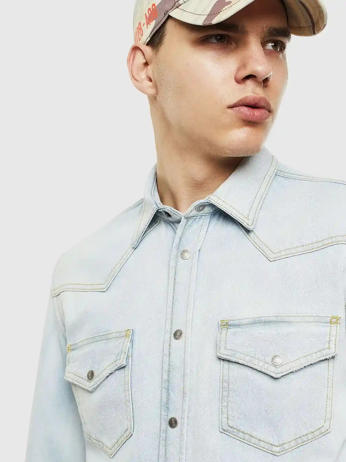 Blue Bleached western-style denim shirt