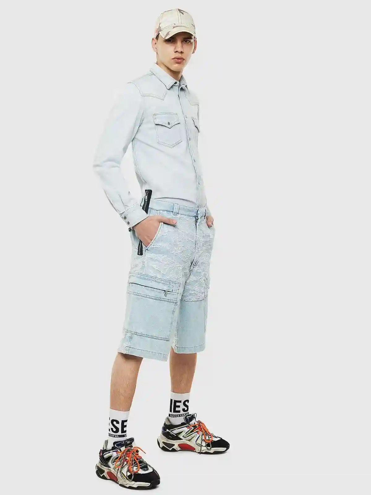 Blue Bleached western-style denim shirt