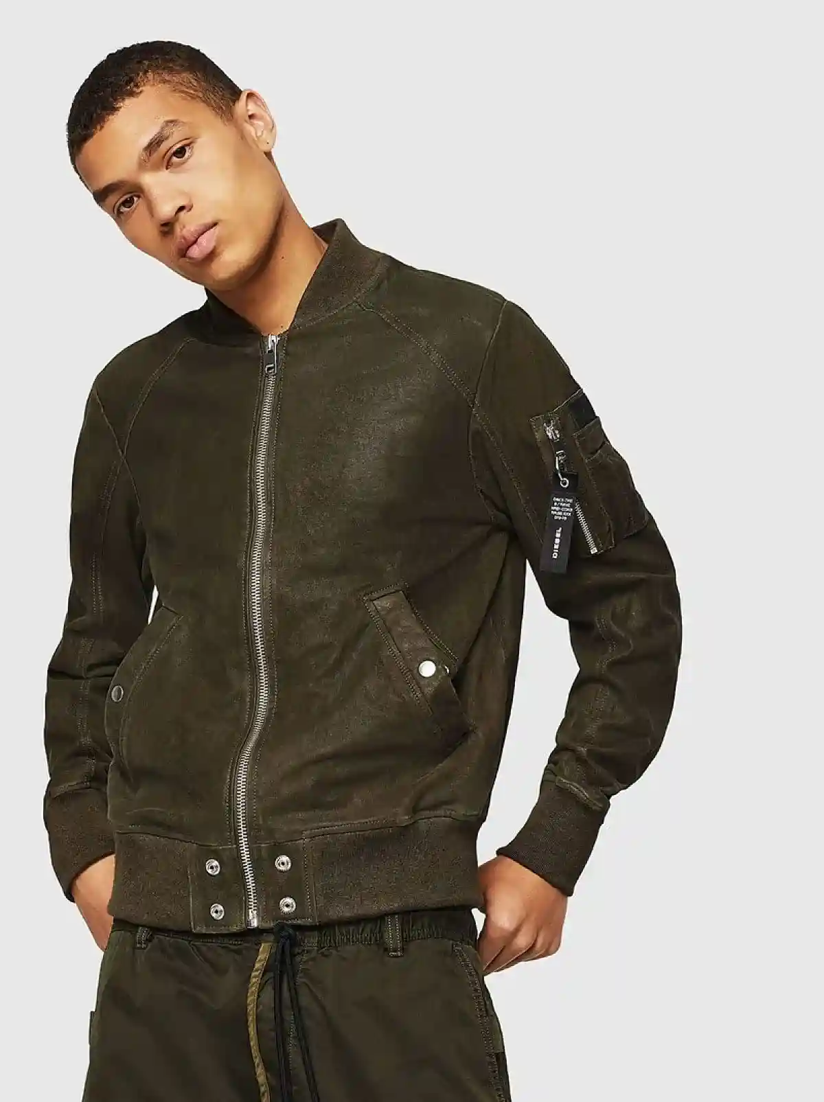 Green Bomber jacket in waxed suede