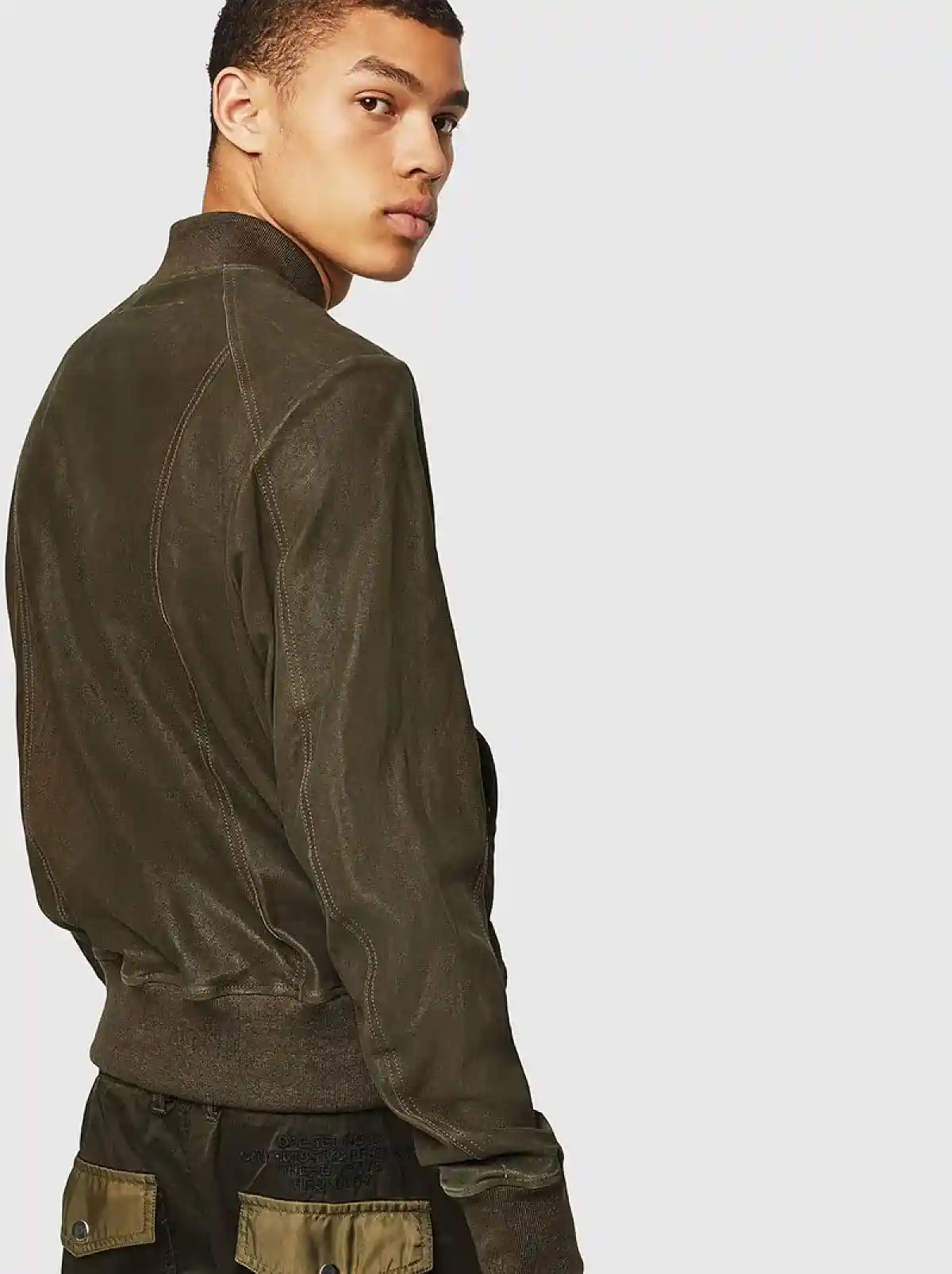 Green Bomber jacket in waxed suede